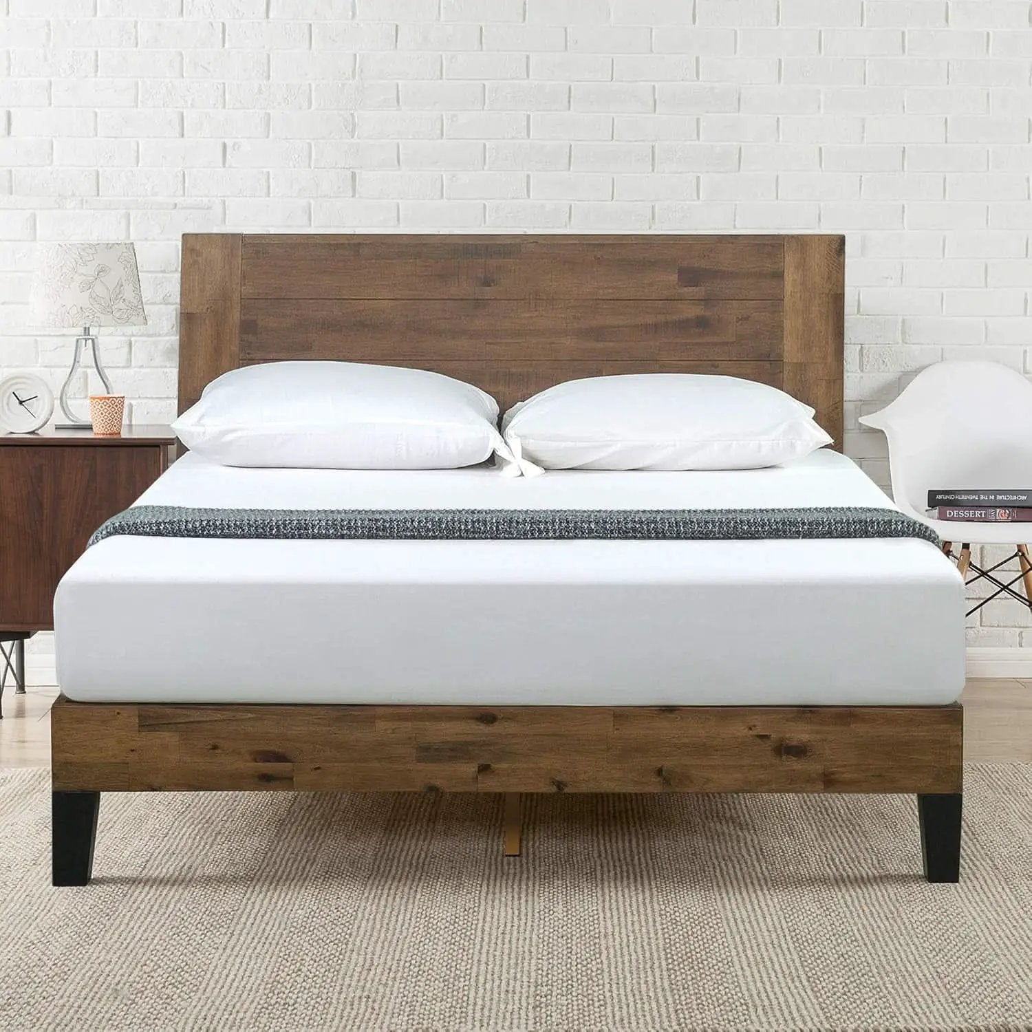 Queen Size Solid Wood Platform Bed Frame With Headboard from PriceLows™