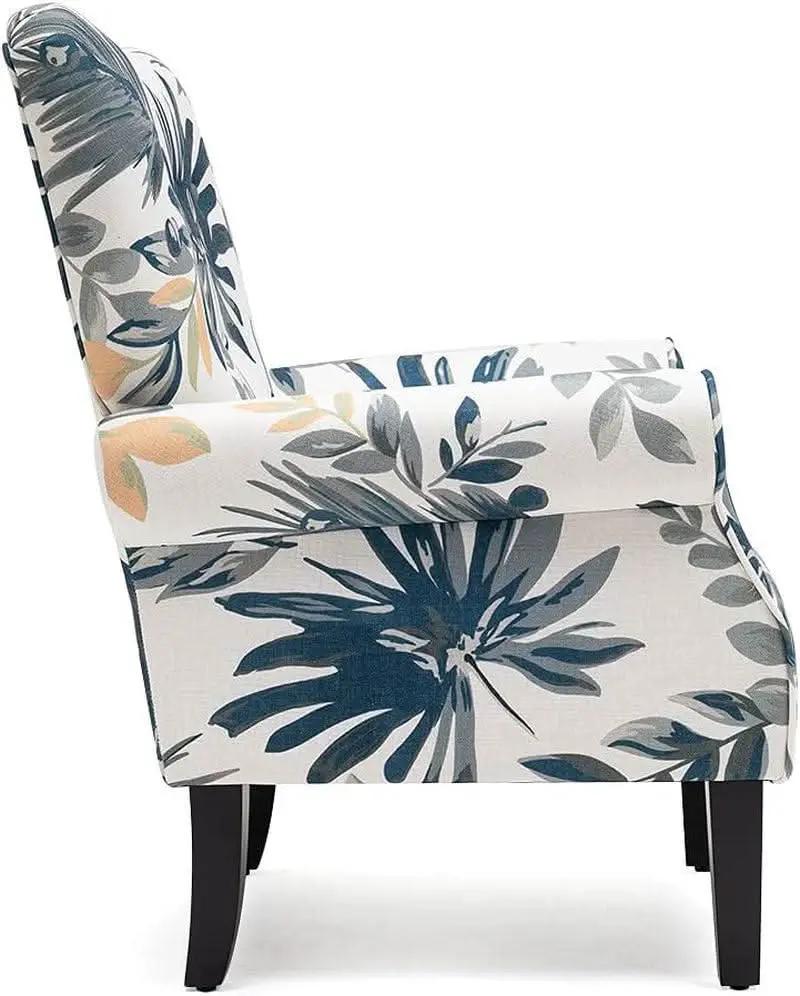 Blue Tufted Armchair With Linen Upholstery And Wood Legs from PriceLows™