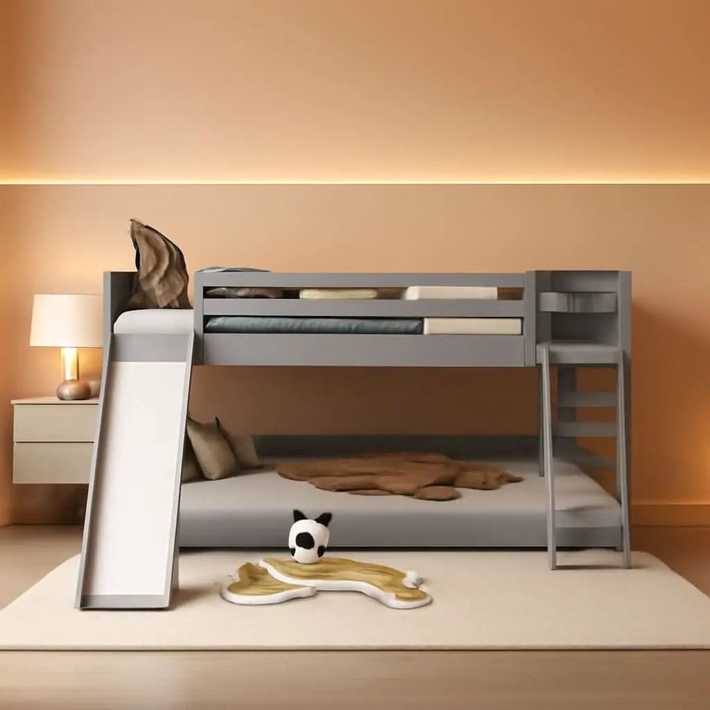 Grey Twin Bunk Bed With Slide Solid Pine Construction from PriceLows™