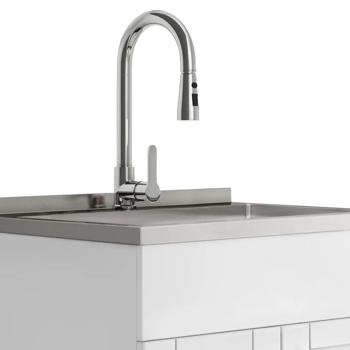Shaker Modern Wide, Laundry Cabinet With Faucet And Stainless Steel Sink Vanity | 2 Pieces | Stainless Steel | Bathroom