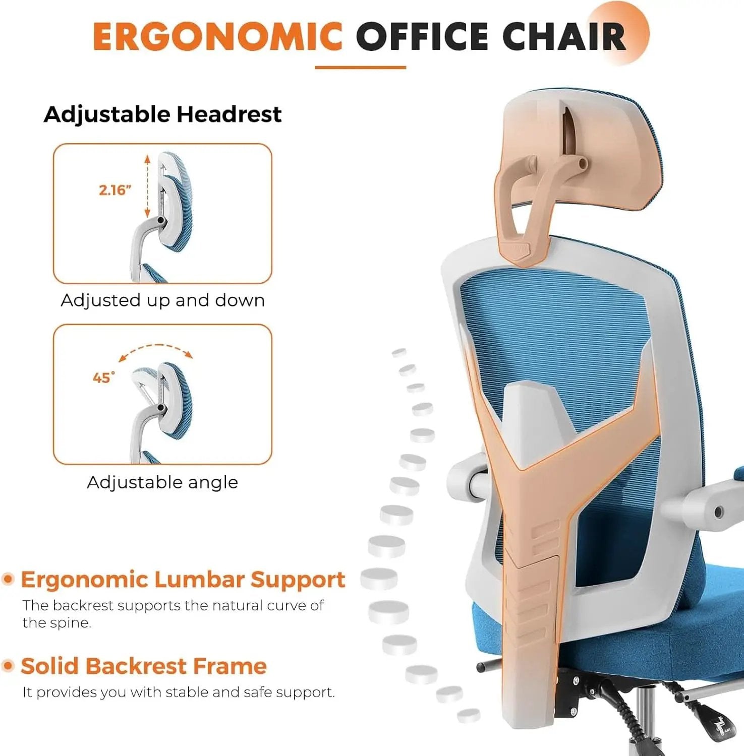 Blue Ergonomic Mesh Office Chair With Lumbar Support from PriceLows™