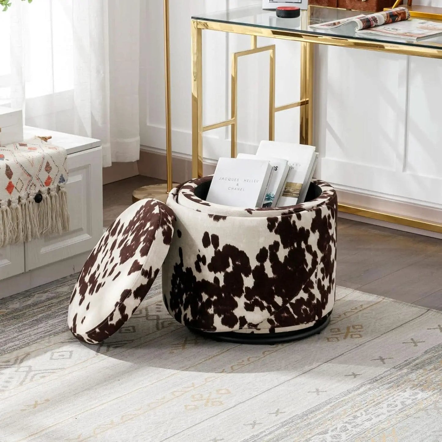 Milk Cow Velvet Upholstered Vanity Chair Storage Swivel from PriceLows™