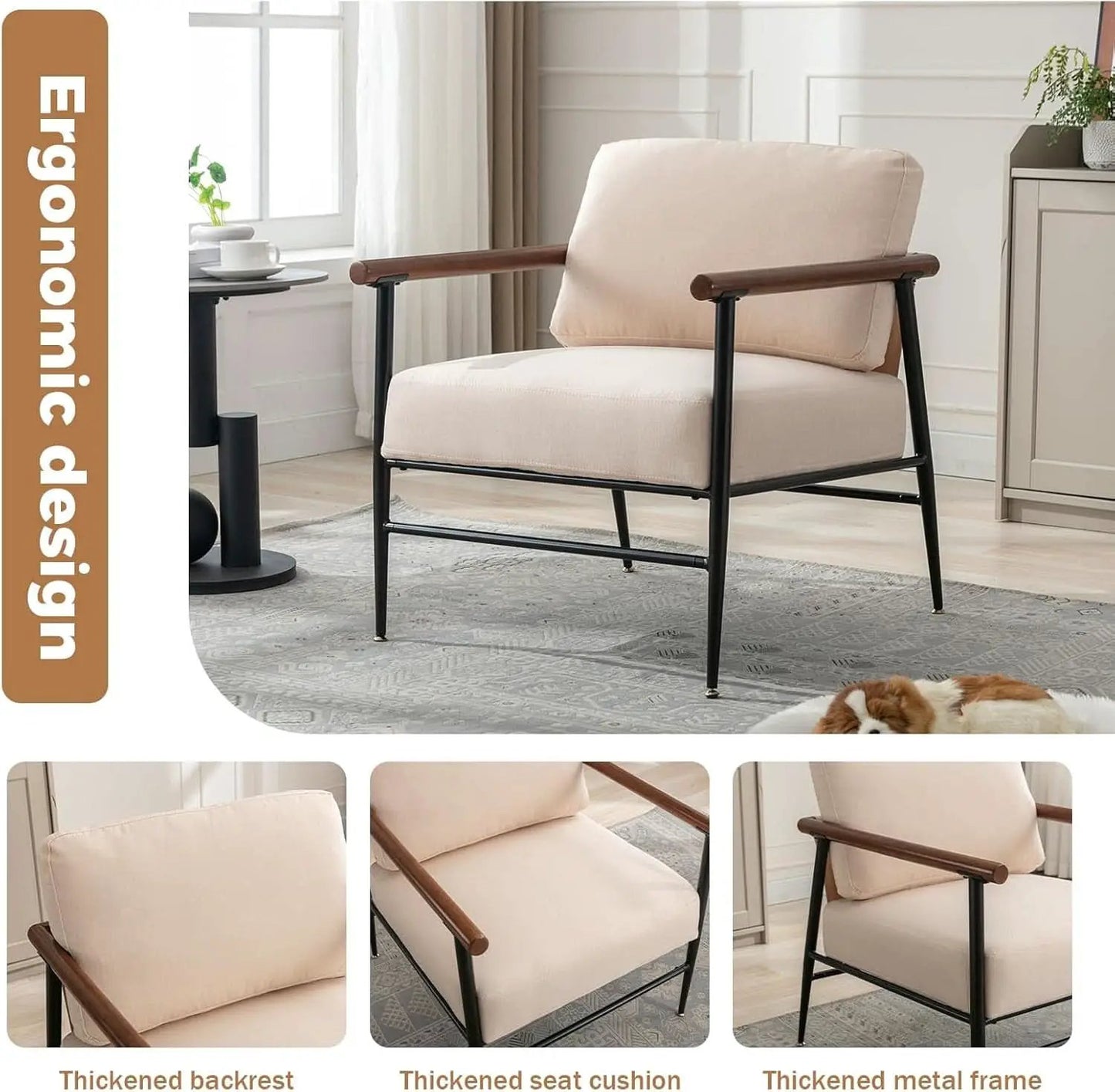 Mid Century Contemporary Accent Chair Linen Upholstery from PriceLows™