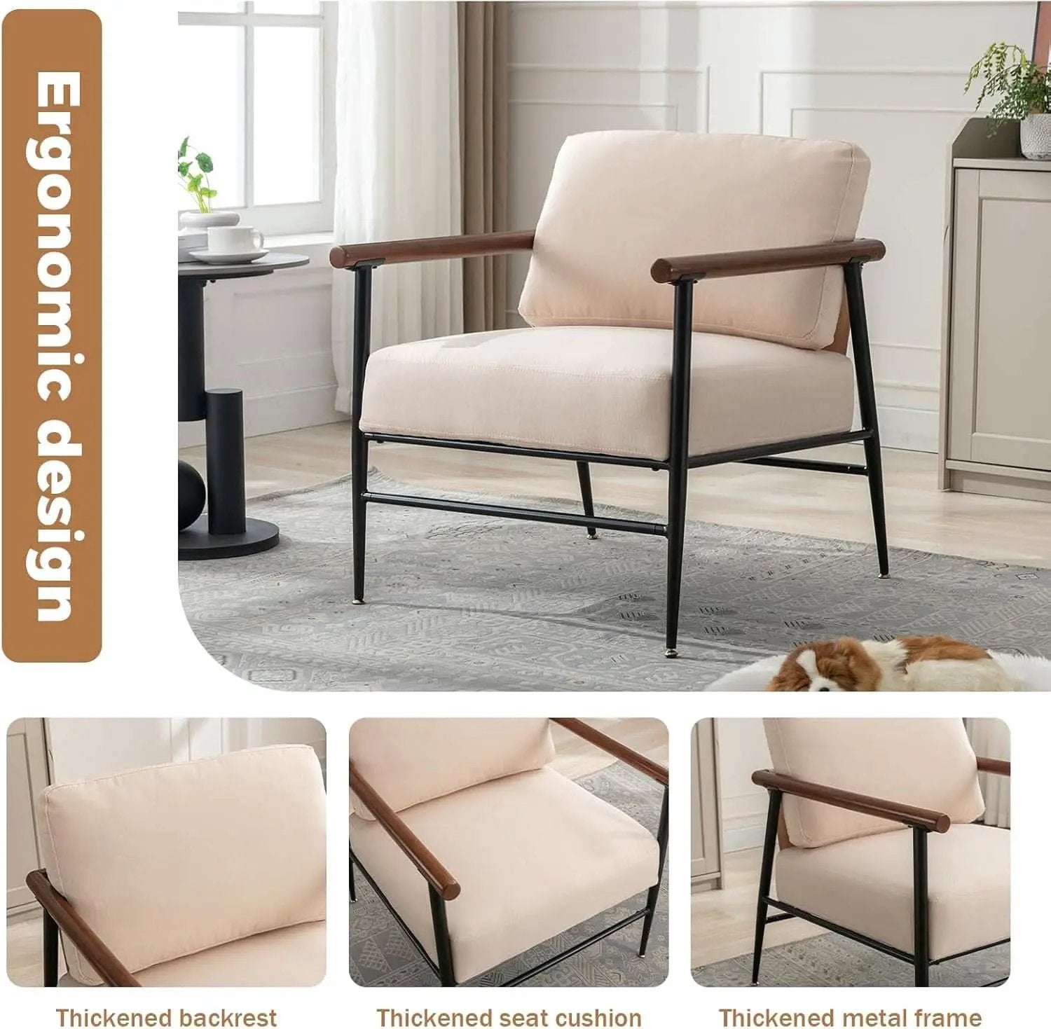 Mid Century Contemporary Accent Chair Linen Upholstery from PriceLows™