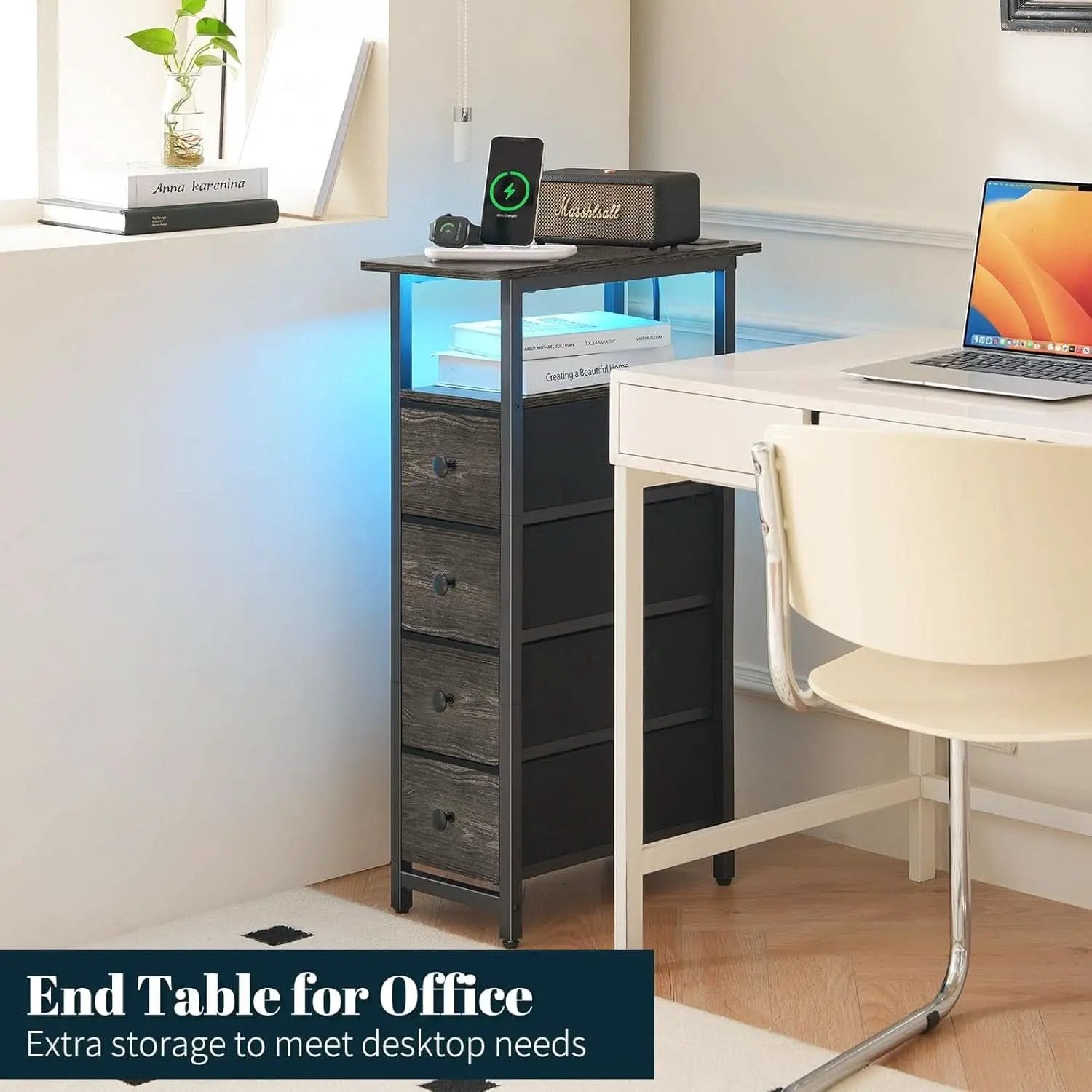 Narrow Dresser Nightstand With Led Charging Station from PriceLows™