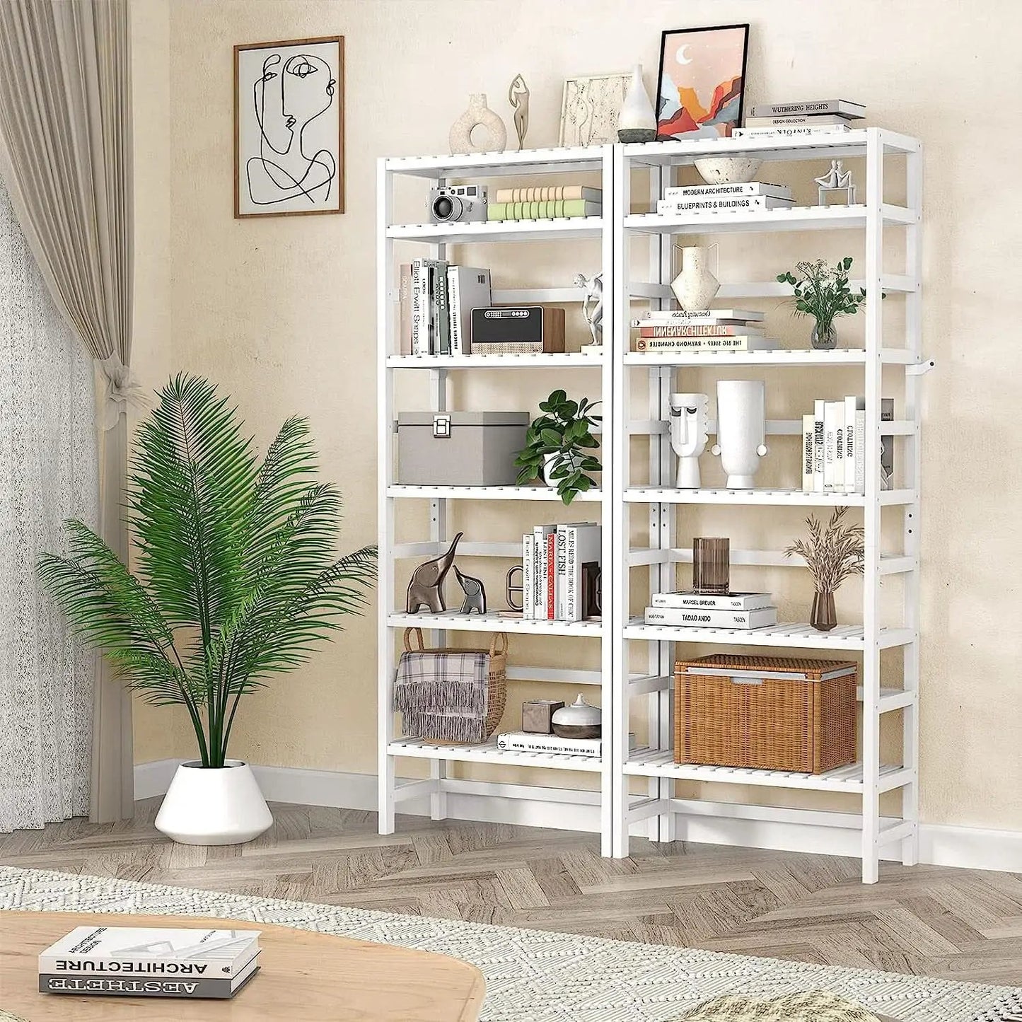 Adjustable 6 Tier Bamboo Bookshelf For Living Room Office Storage from PriceLows™