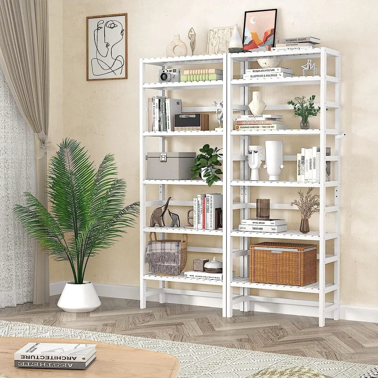 Adjustable 6 Tier Bamboo Bookshelf For Living Room Office Storage from PriceLows™
