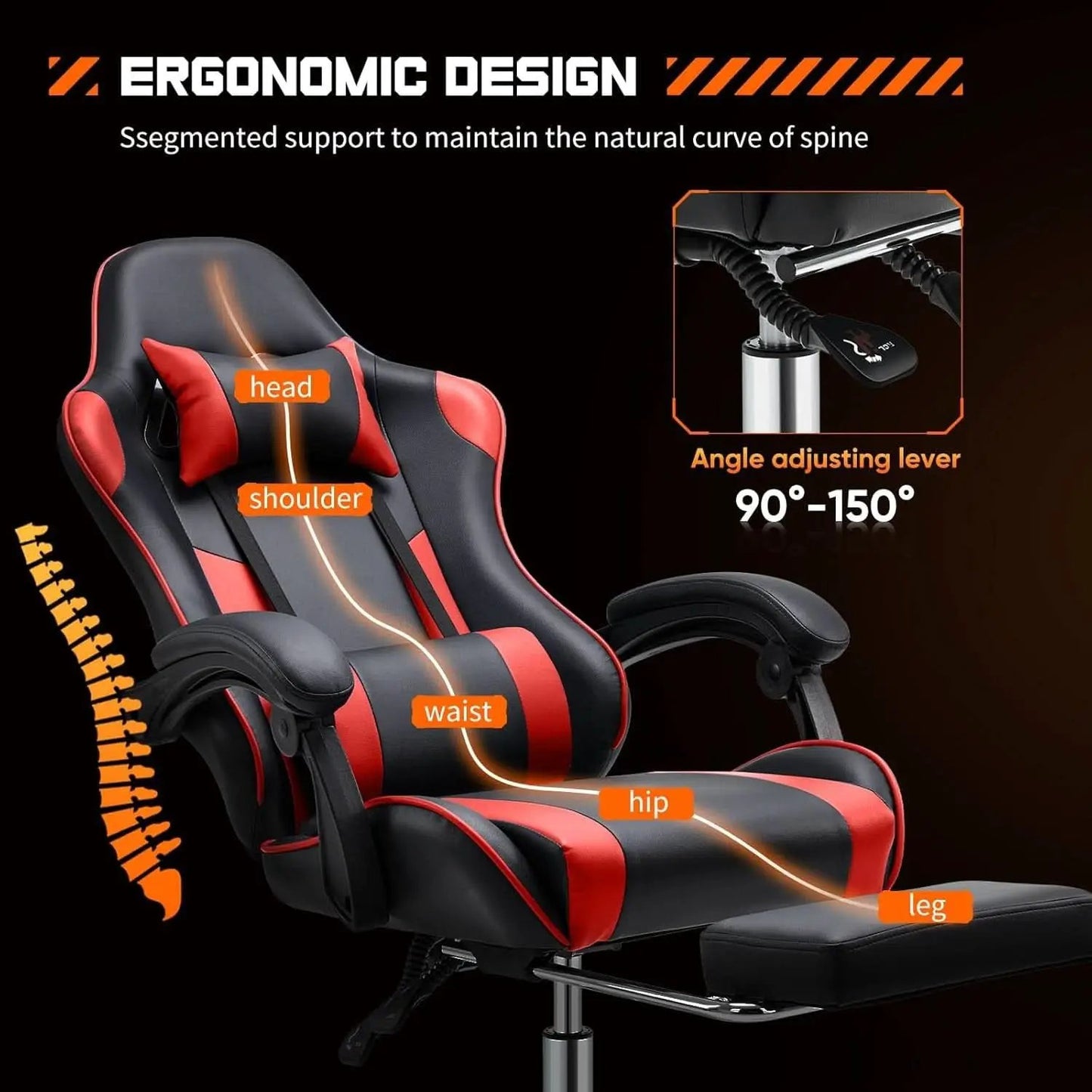 Ergonomic Gaming Desk Chair With Footrest And Headrest from PriceLows™