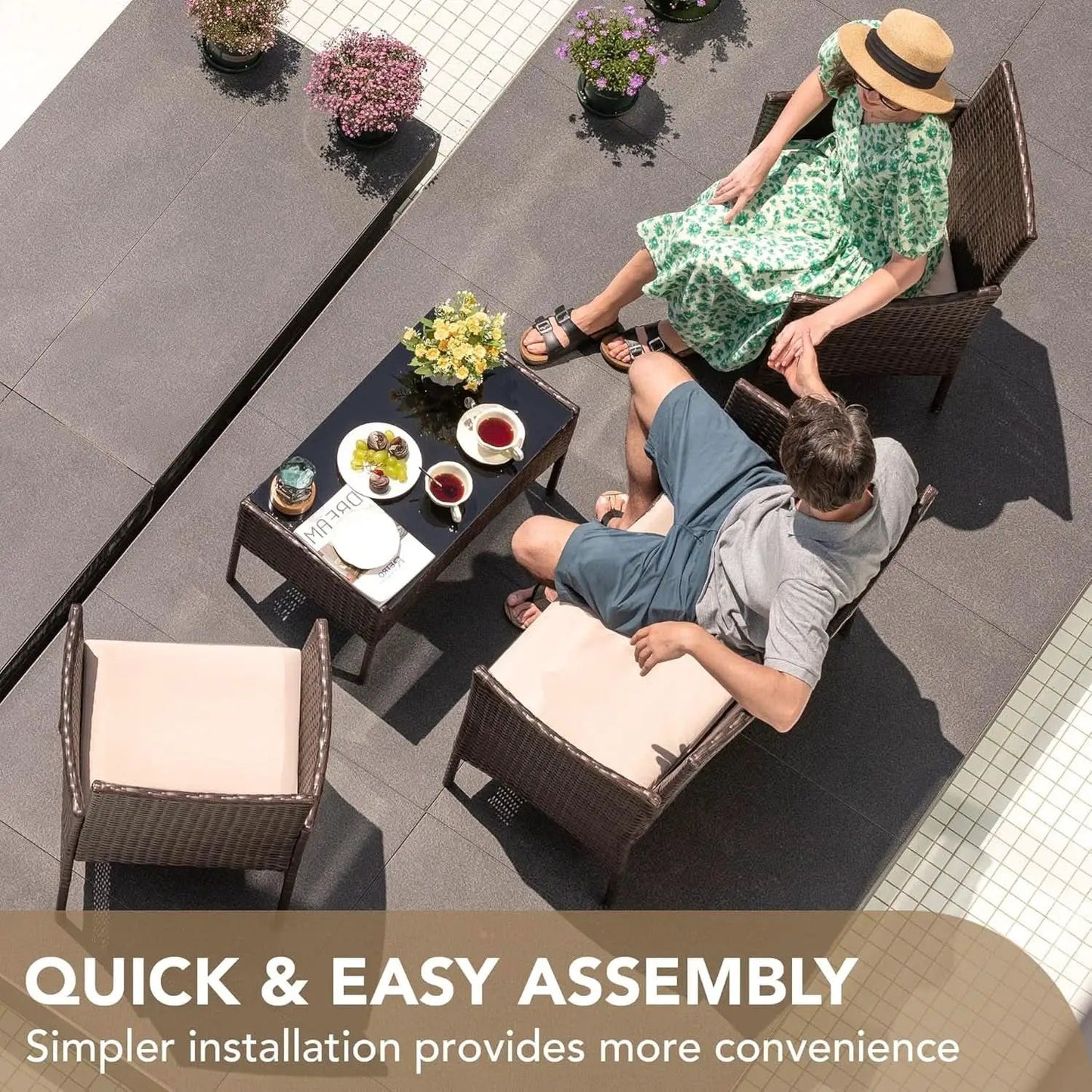 4 Piece PE Rattan Patio Furniture Set With Beige Cushions from PriceLows™