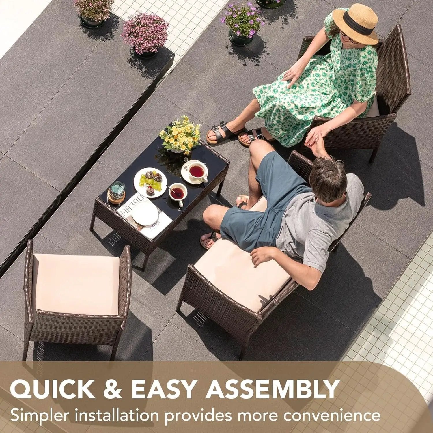 4 Piece PE Rattan Patio Furniture Set With Beige Cushions from PriceLows™