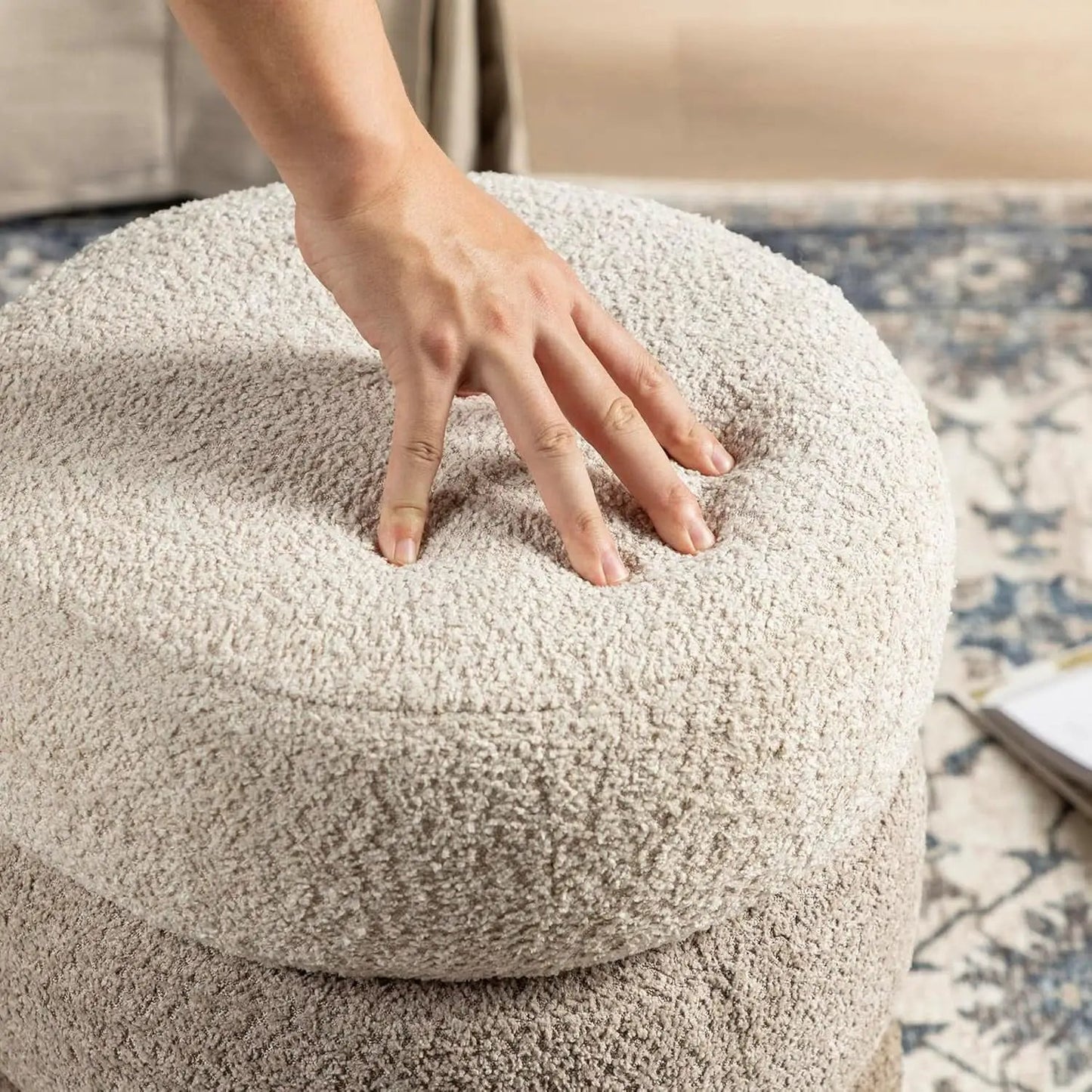 Round Upholstered Ottoman With Storage Gradient Brown from PriceLows™
