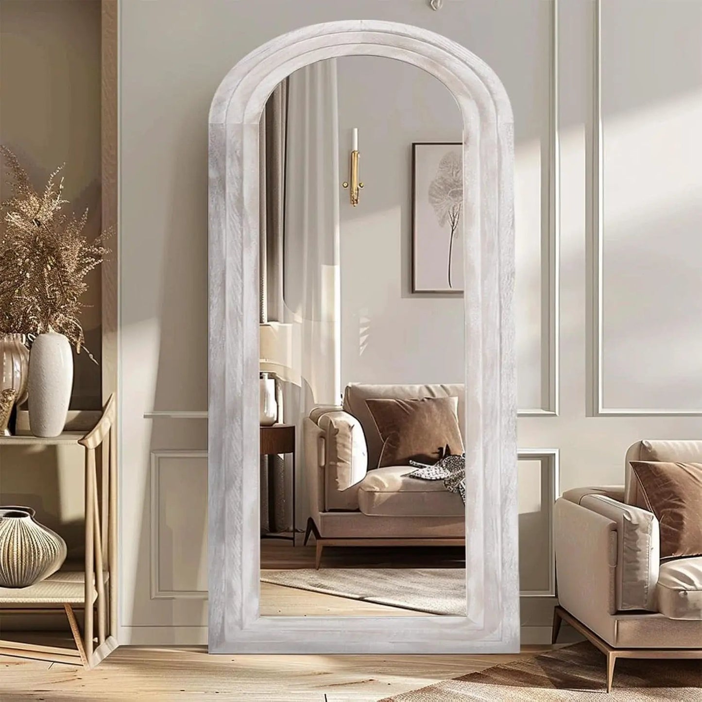 Arched Full Length Mirror With Solid Wood Frame 71x32 Rustic White from PriceLows™