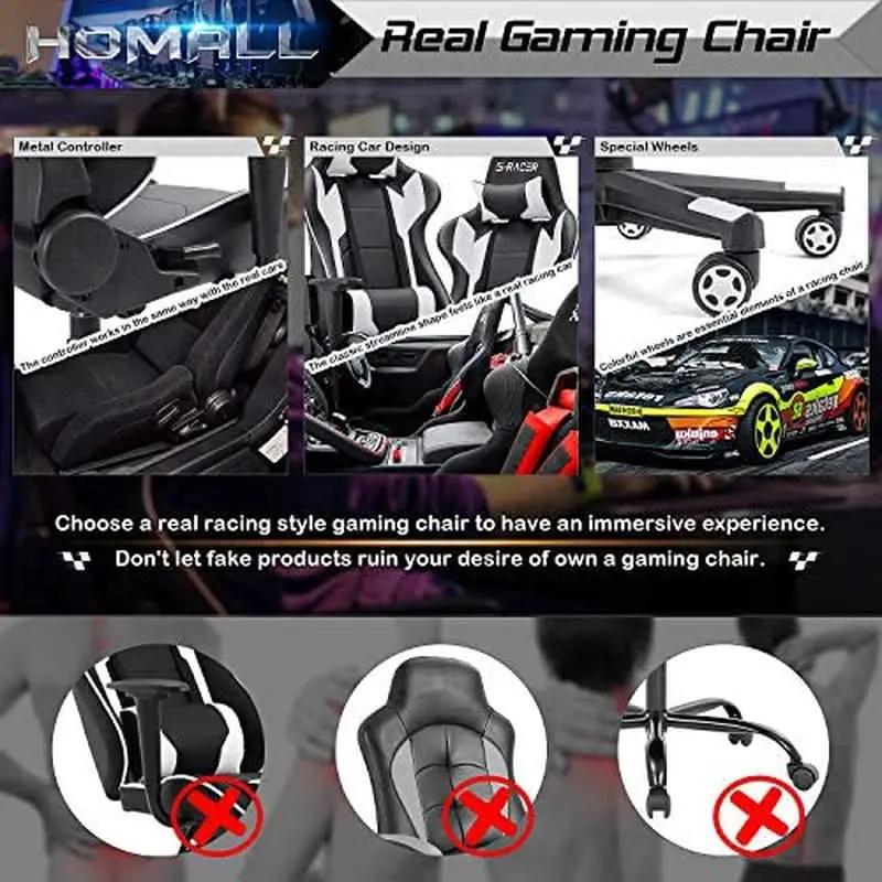 White Leather Ergonomic Gaming Chair With Lumbar Support from PriceLows™