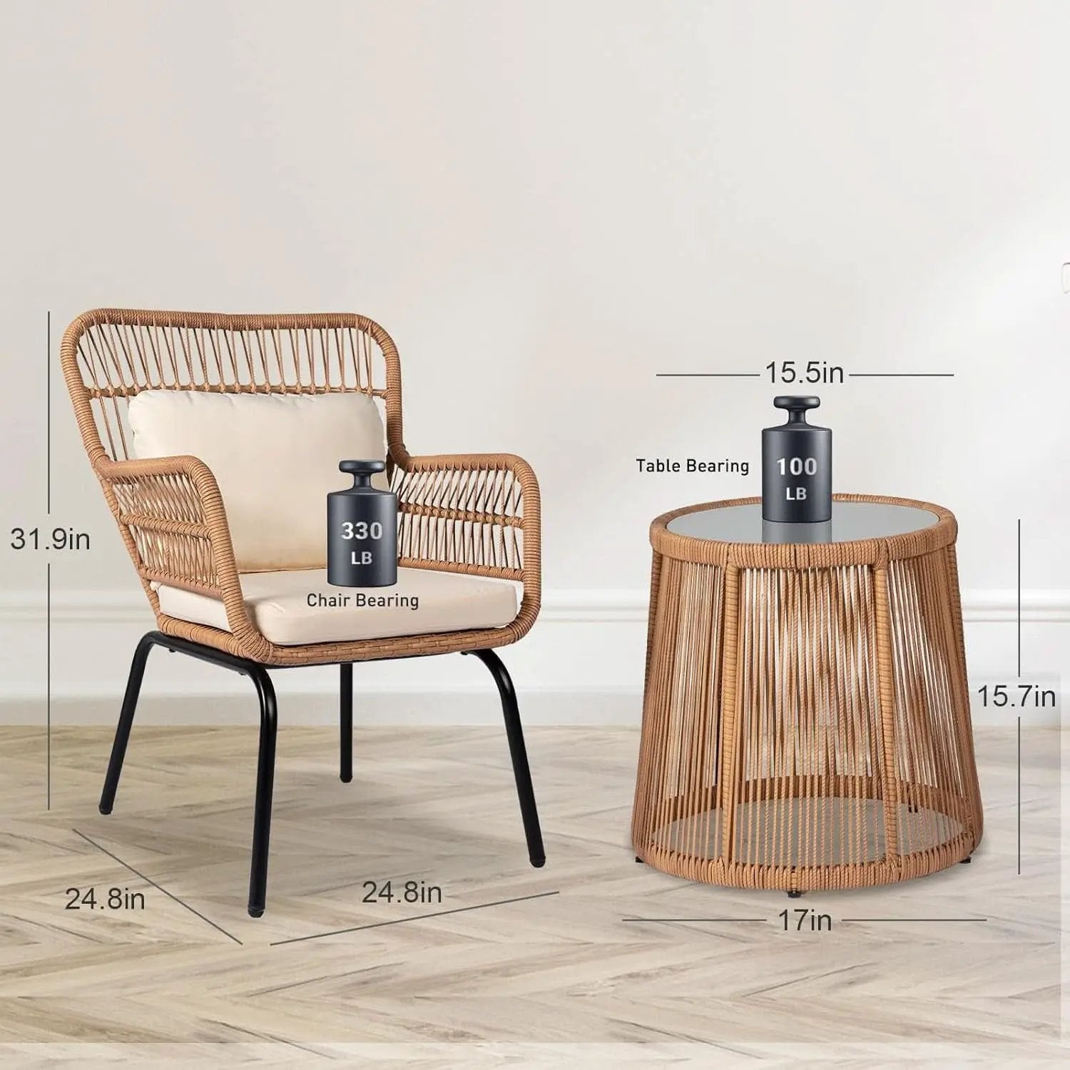 Outdoor Patio Wicker Bistro Set 3 Piece Yellow Beige from PriceLows™