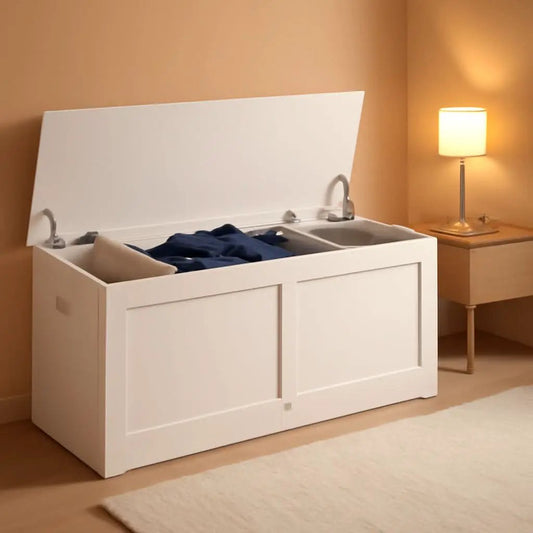 Cloud White Oversized Entryway Storage Bench Hinges from PriceLows™