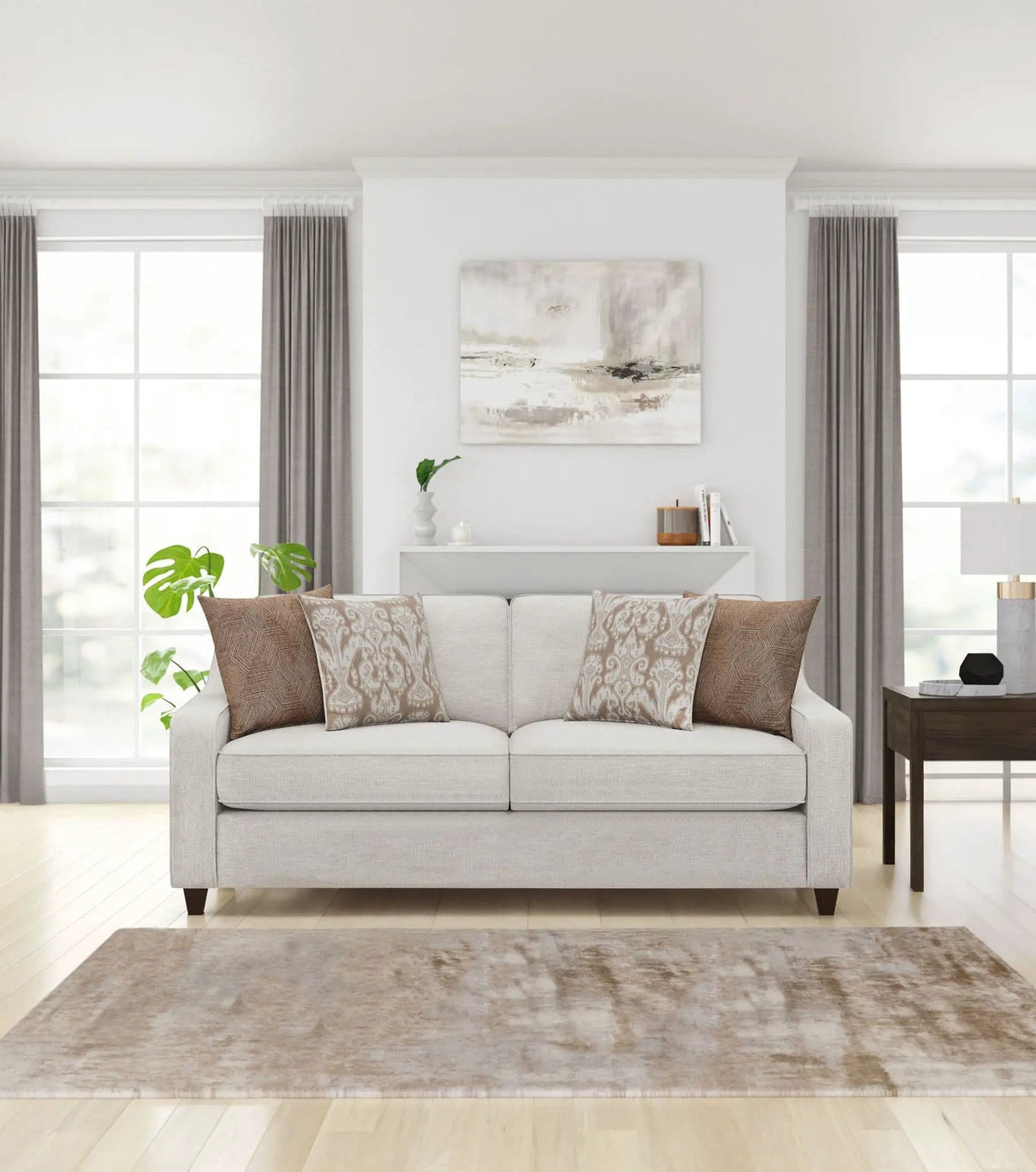 Christine Upholstered Sloped Arm Sofa | 79.75 x 36.25 x 36.25 in | Chenille & Copper | Beige