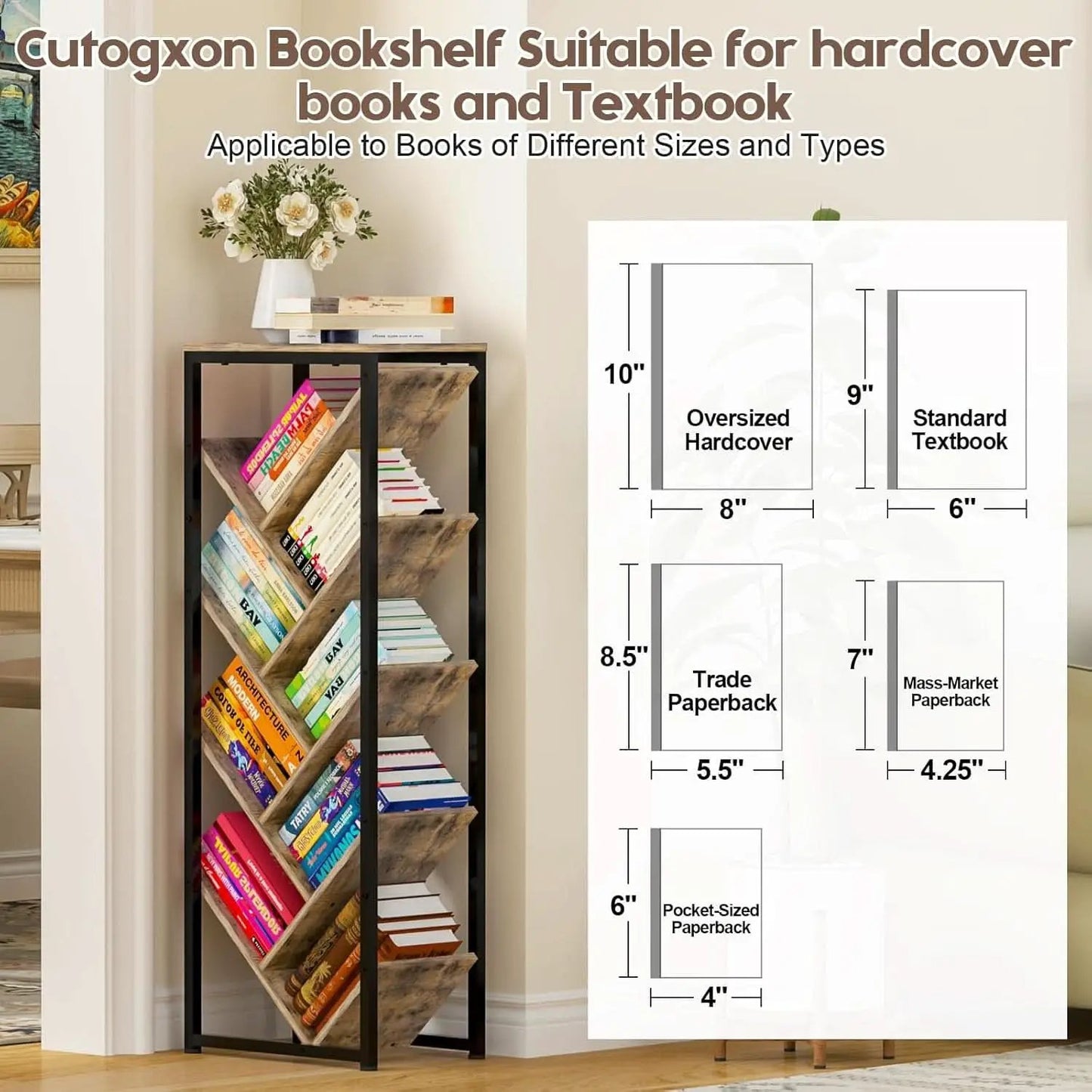 Tree Bookshelf 9 Tier Floor Standing Wooden Bookcase For Small Spaces from PriceLows™