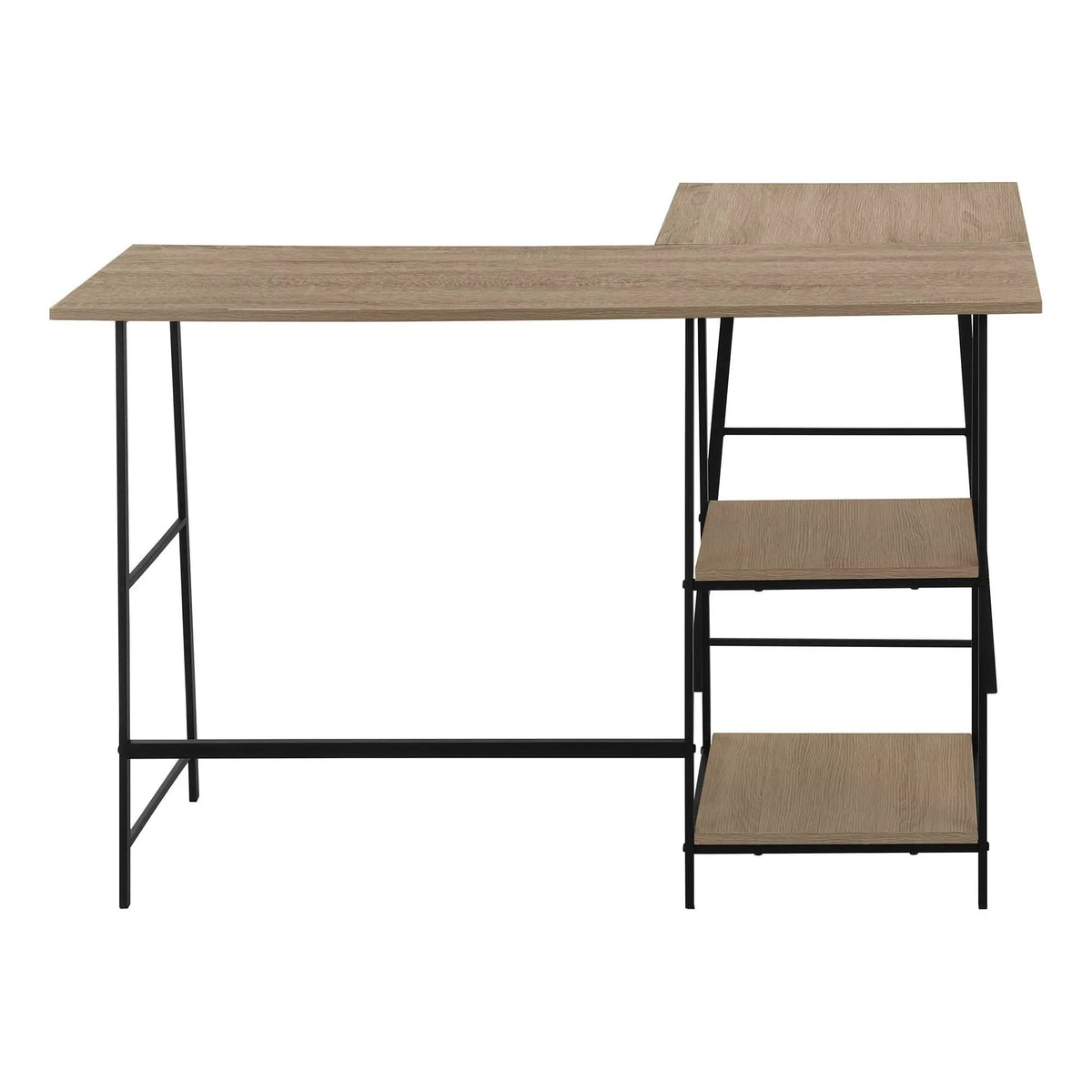Industrial L-Shaped Corner Desk | 47.25 Inch Width | 2 Open Shelves | Sawhorse-Style Legs