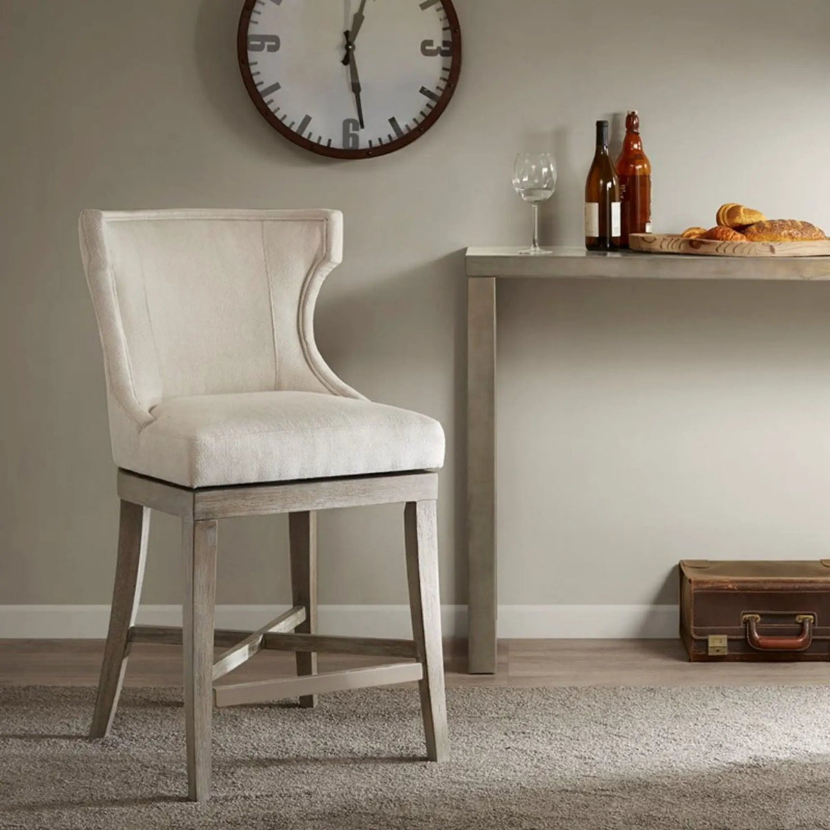 Carson Swivel Counter Stool | Wingback Shape | Piping Details | Solid Wood Legs