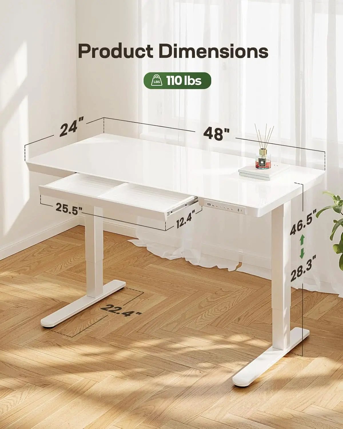 Glass Standing Desk 48x24 Height Adjustable For Home Office from PriceLows™