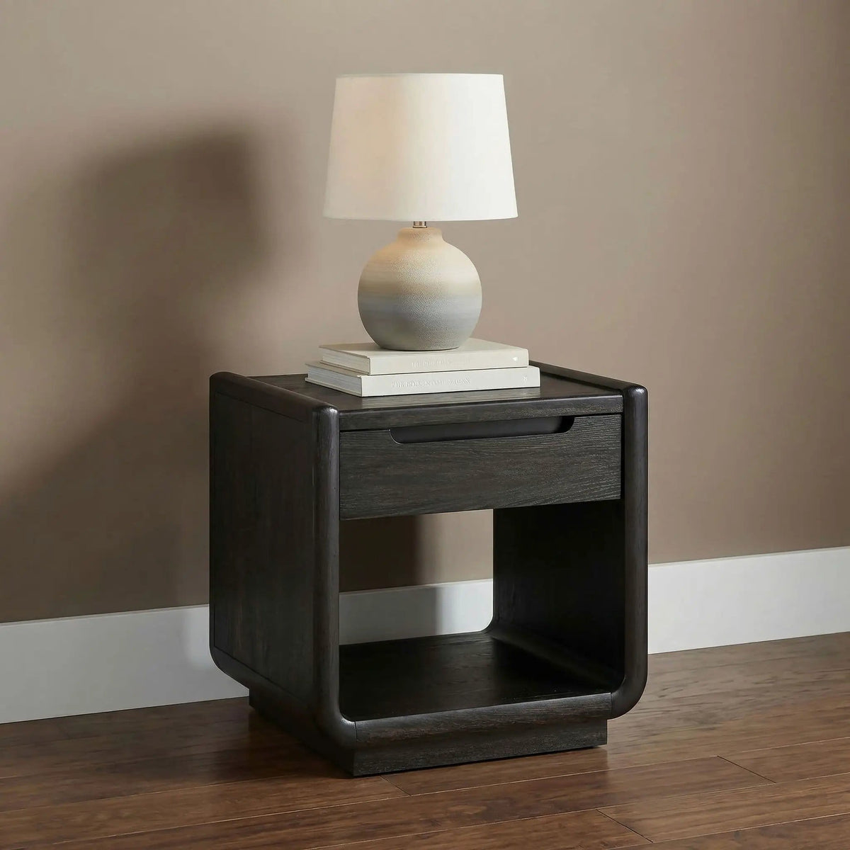 Leandro 1-drawer Wood Occasional Side End Table Burnished | 24 x 22 x 24.25 in | Engineered Wood & Veneer | Black