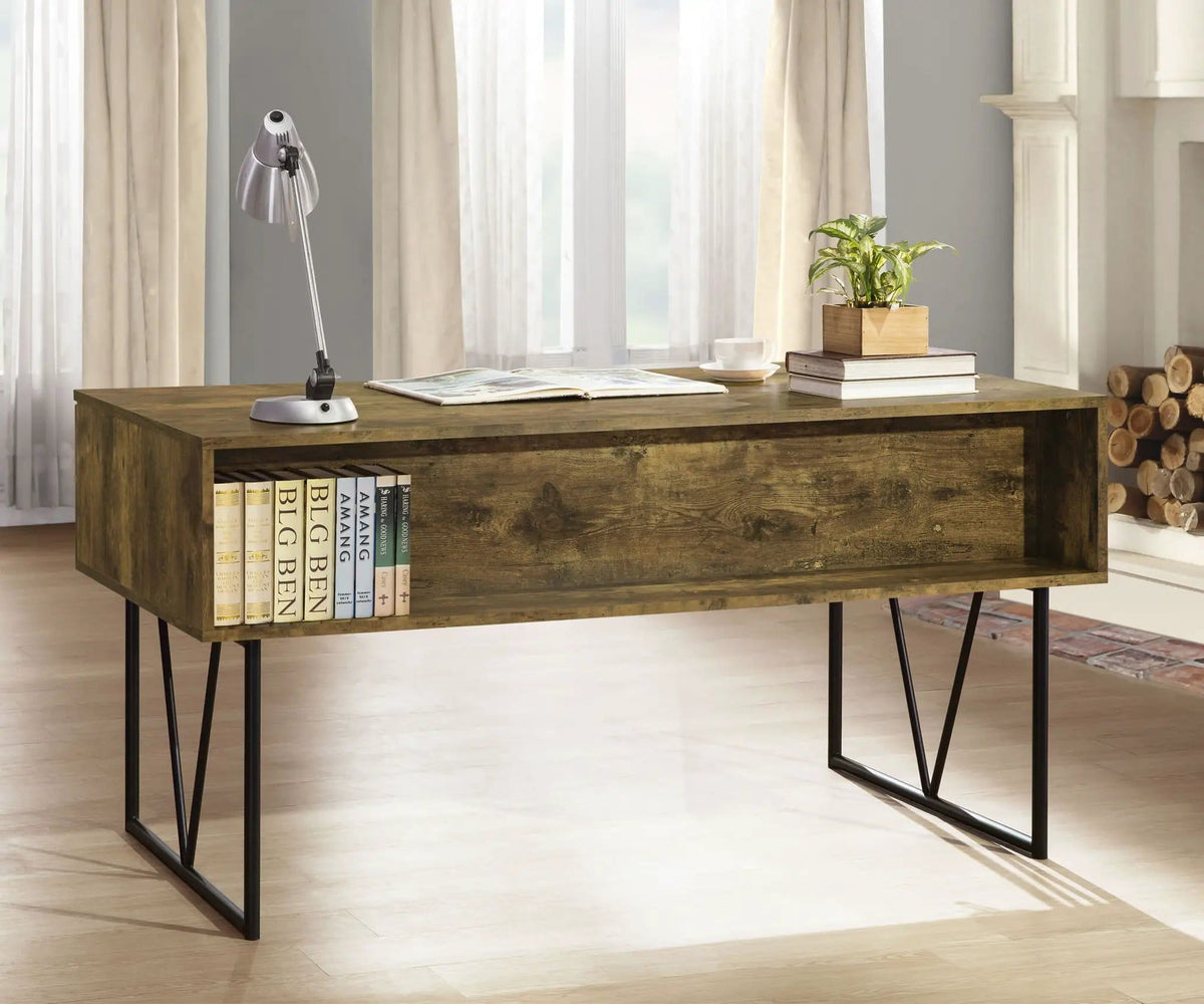 Analiese 63-inch 4-drawer Writing Desk Rustic Nutmeg | 63 x 28.75 x 30.5 in | Engineered Wood & Metal | Home Office