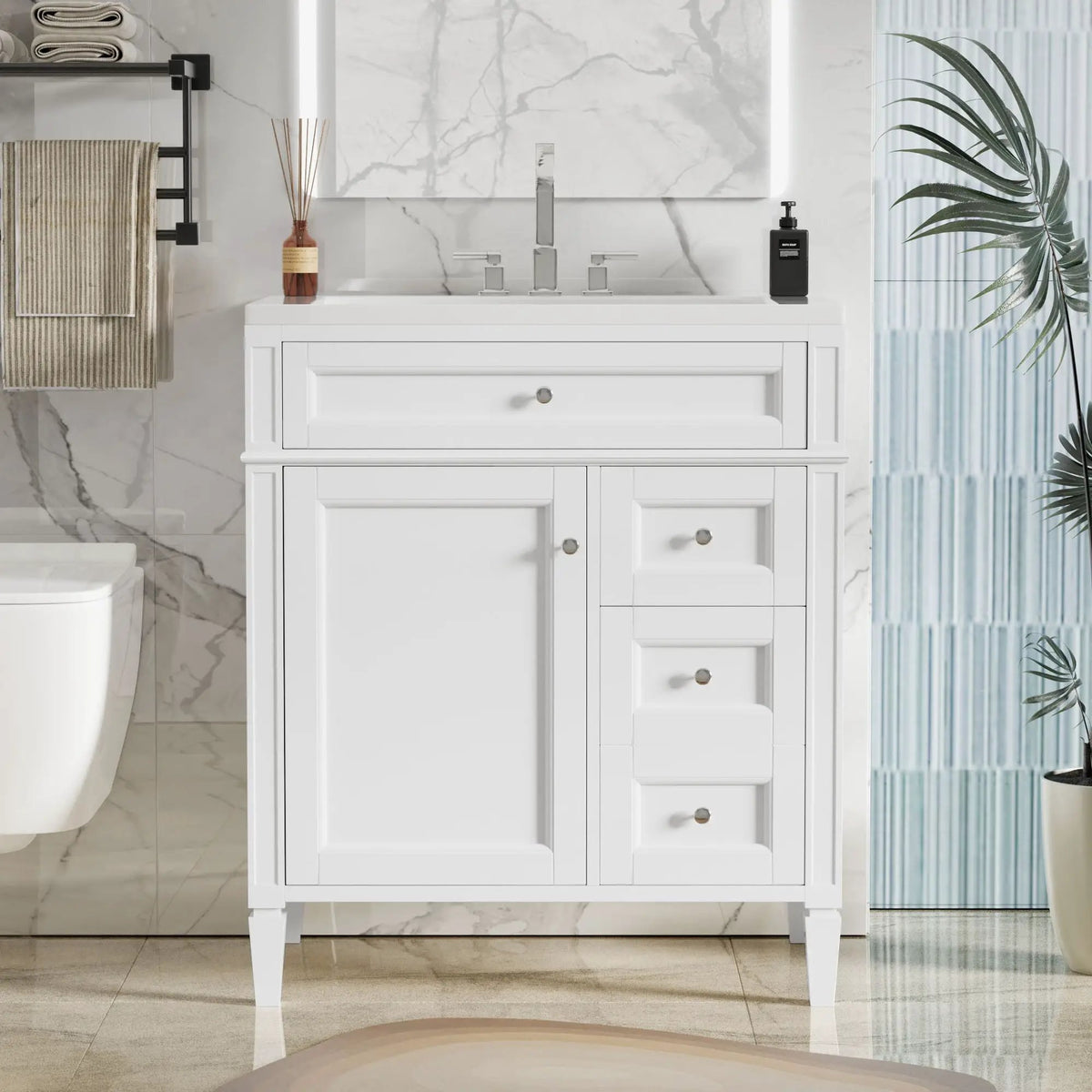 30 Inch Bathroom Vanity With Top Sink | 2 Drawers | Tip-Out Drawer | Vintage-Inspired Handles