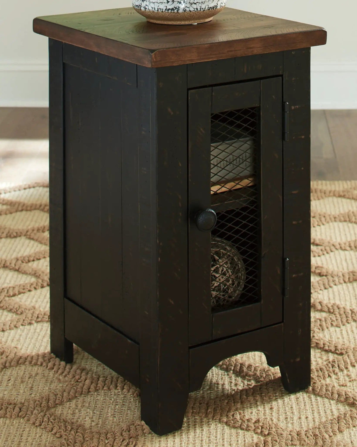 Valebeck Chair Side End Table | 14 x 17 x 25 in | Engineered Wood & Metal | Black / Brown