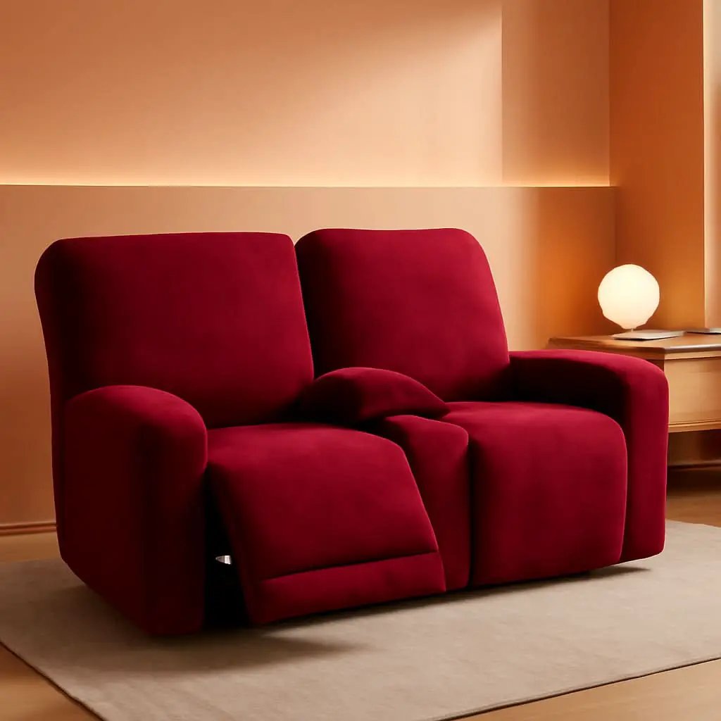 Burgundy Velvet Reclining Loveseat Slipcover Set 2 Seater Machine Washable from PriceLows™