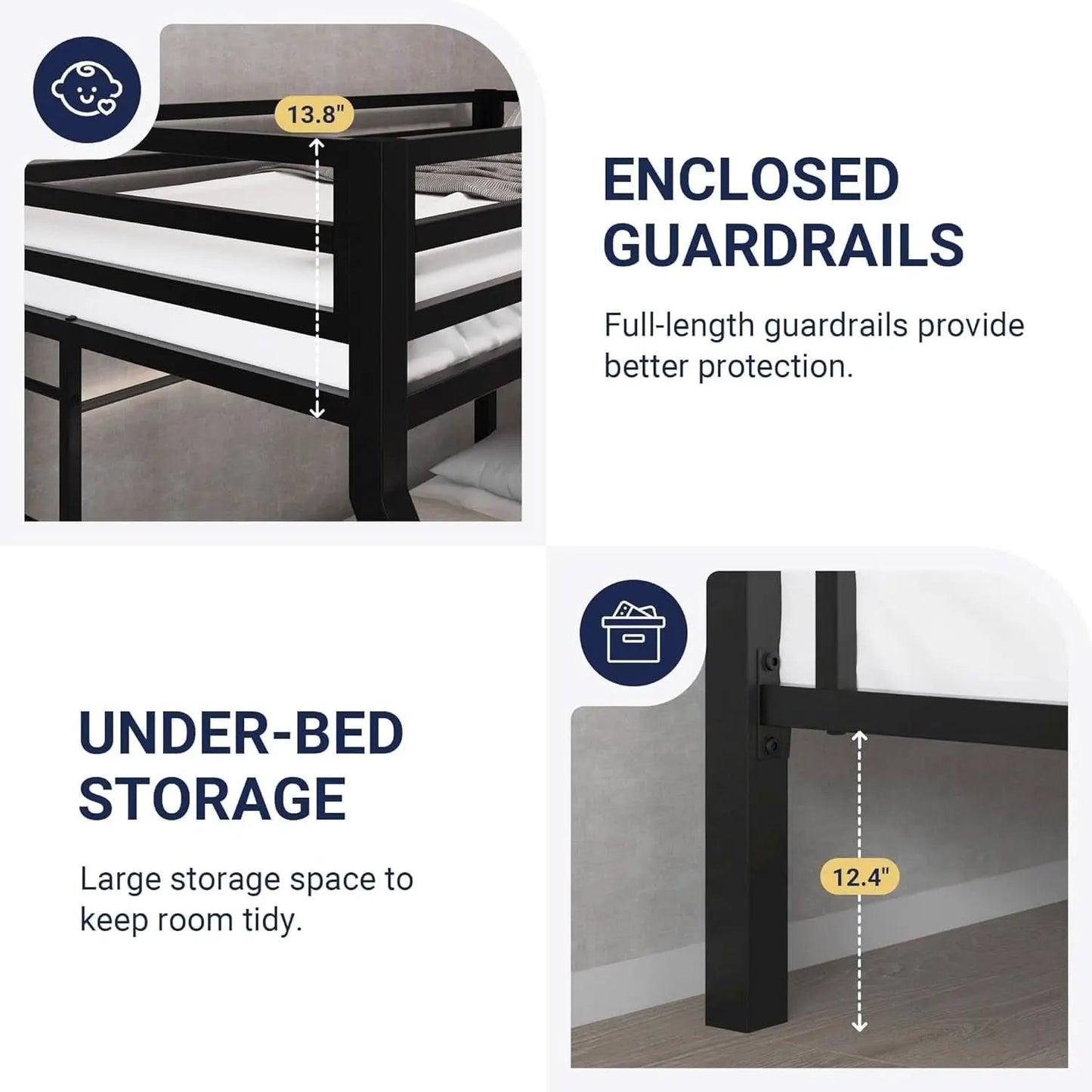 Metal Bunk Bed Twin Over Full Size With Guardrails from PriceLows™