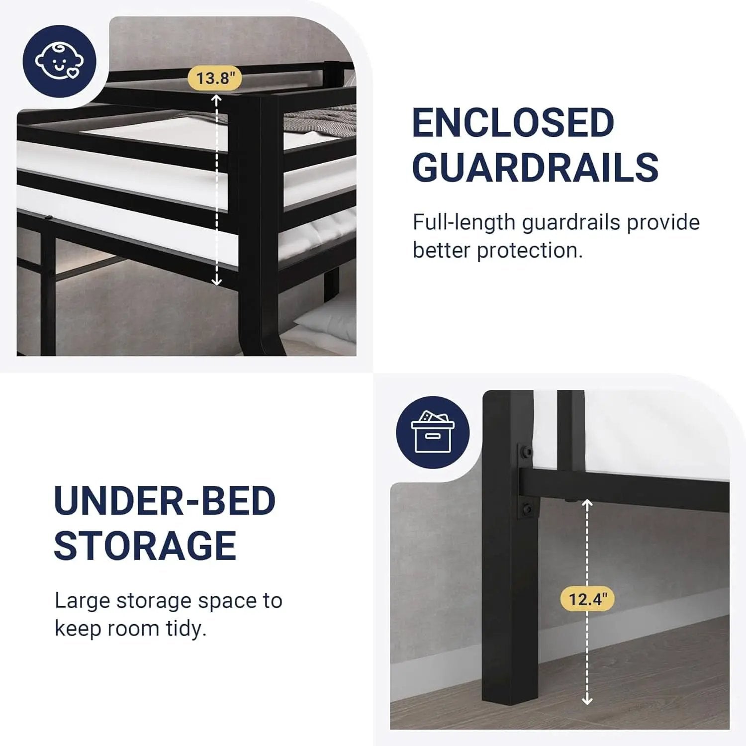 Metal Bunk Bed Twin Over Full Size With Guardrails from PriceLows™