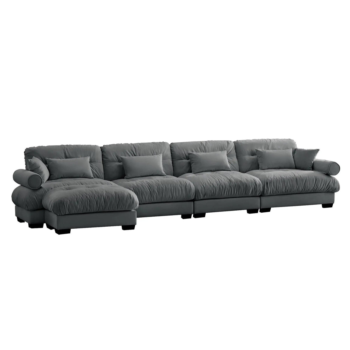 Modular Sectional Sofa | Deep Comfort Cushions | Vintage Fabric Ottoman