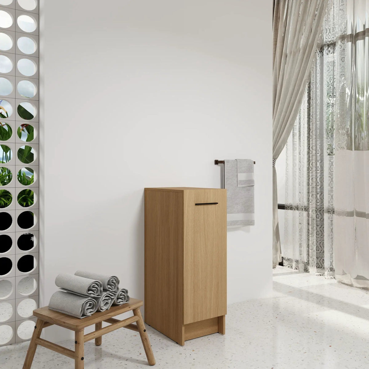 Bathroom Cabinet | 12 Inch Wide | Freestanding Single Door | Light Oak