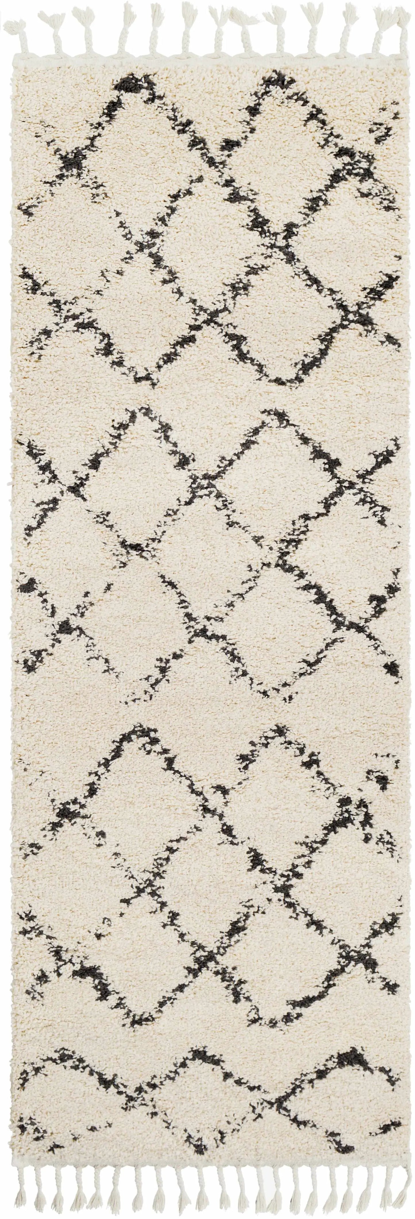 Wallagrass Beige/Black Trellis Tassel Shag from PriceLows™