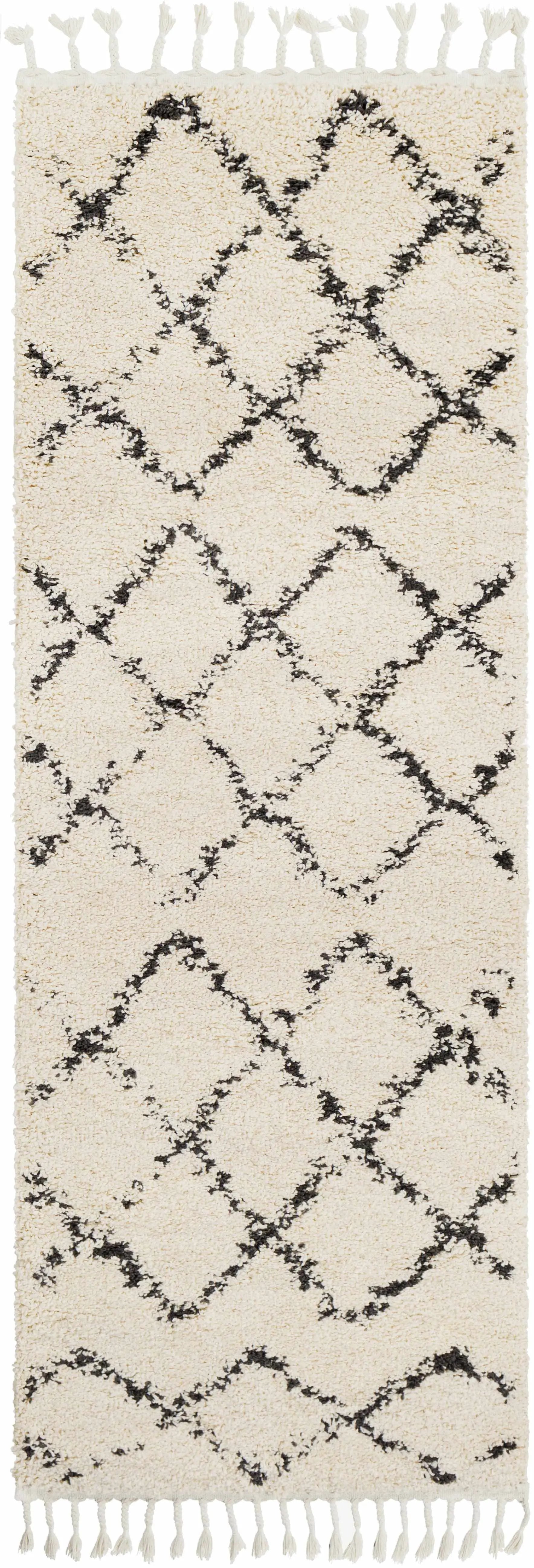 Wallagrass Beige/Black Trellis Tassel Shag from PriceLows™