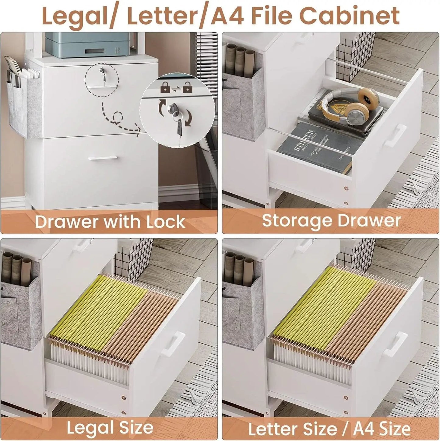 2 Drawer File Cabinet With Lock For Letter Legal A4 Folders White With Storage Bag Open Shelf And Hook from PriceLows™