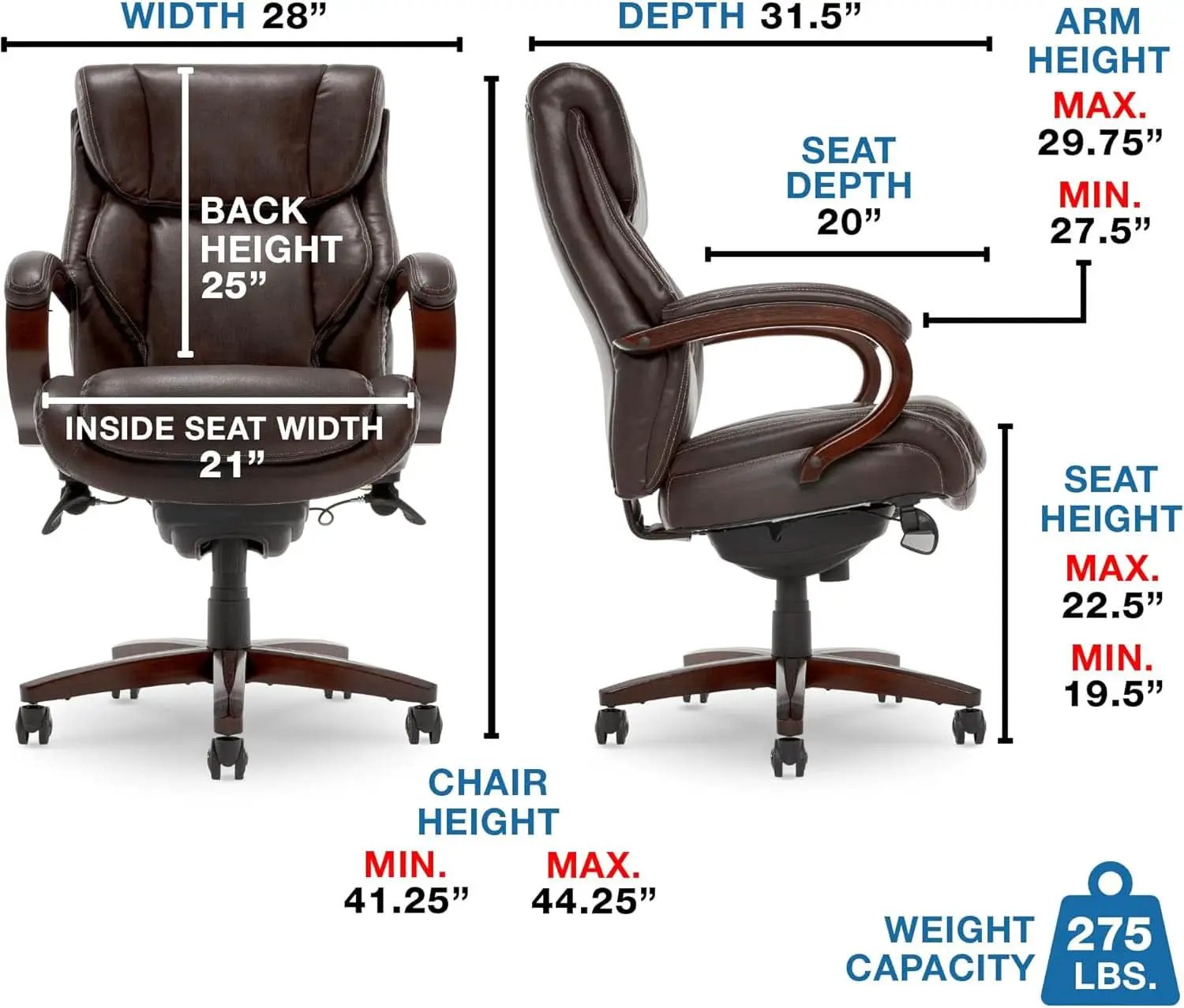 Bellamy Executive Office Chair With Memory Foam Cushions Brown Bonded Leather from PriceLows™