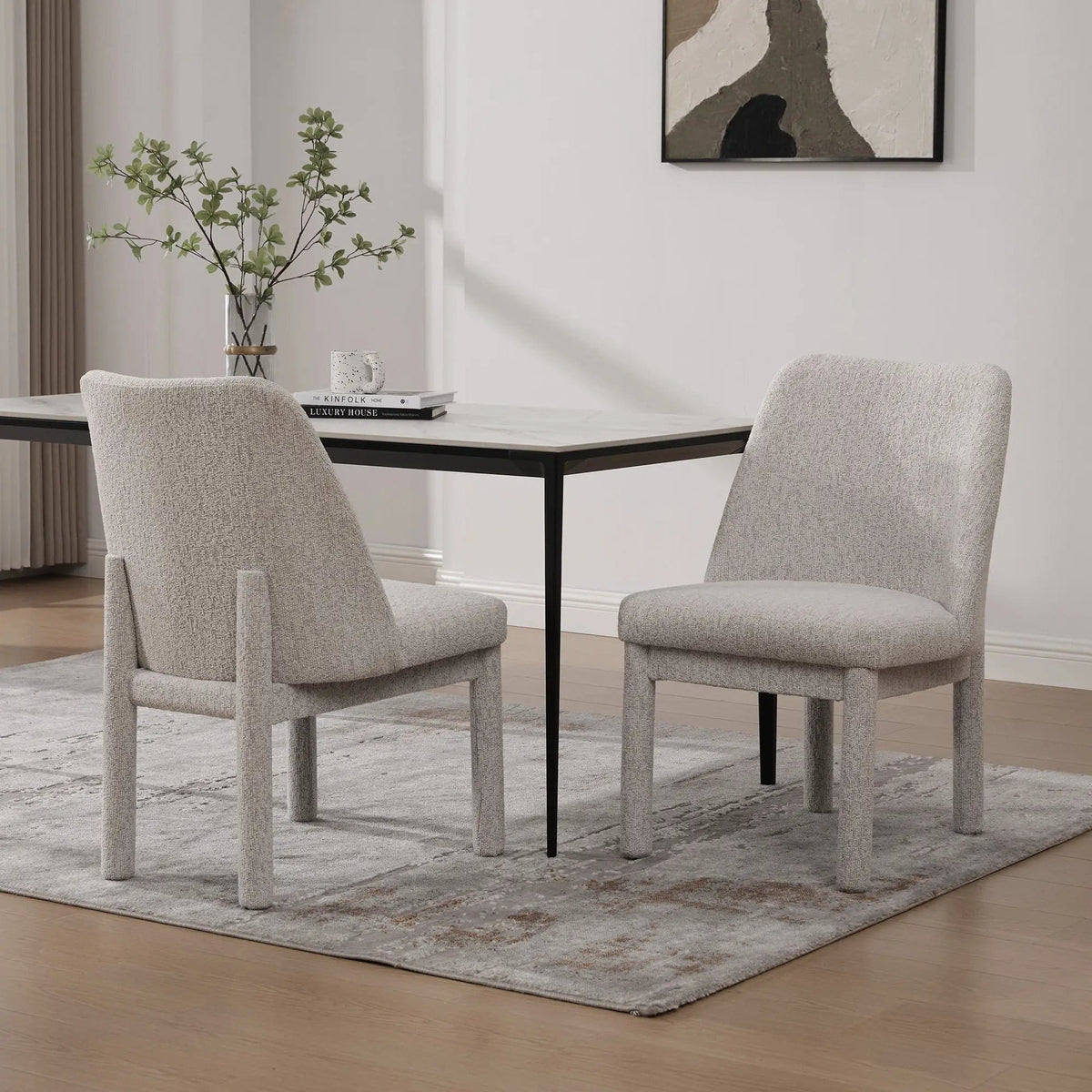 Wide Minimalist Dining Chair Chair Set | Chair Set | Rubberwood & Fabric | Dining Room