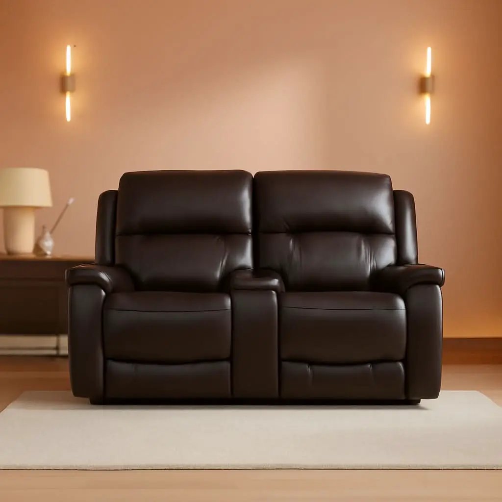 Oversized Espresso Leather Recliner Loveseat For Home Theater from PriceLows™