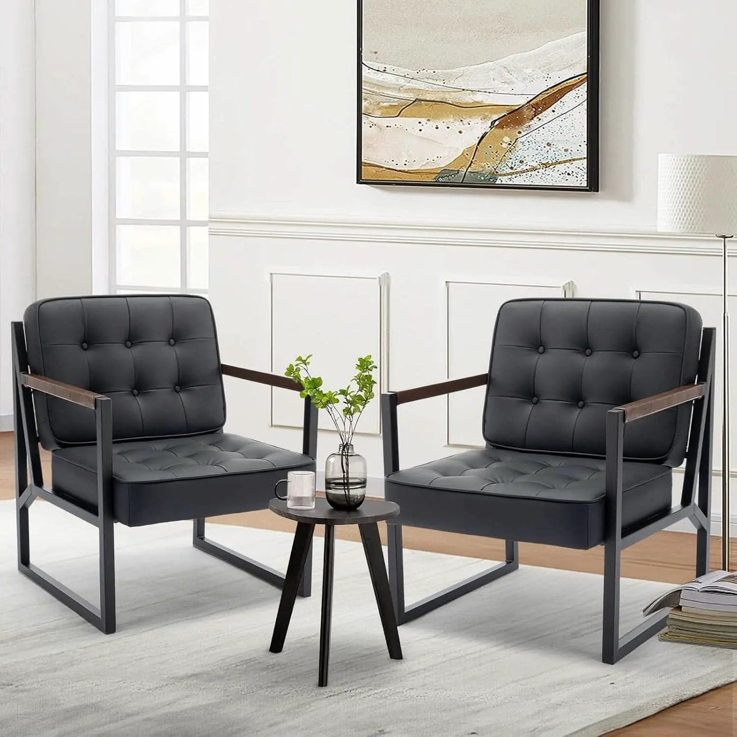 Mid Century Classic Black Leather Upholstered Accent Chair from PriceLows™