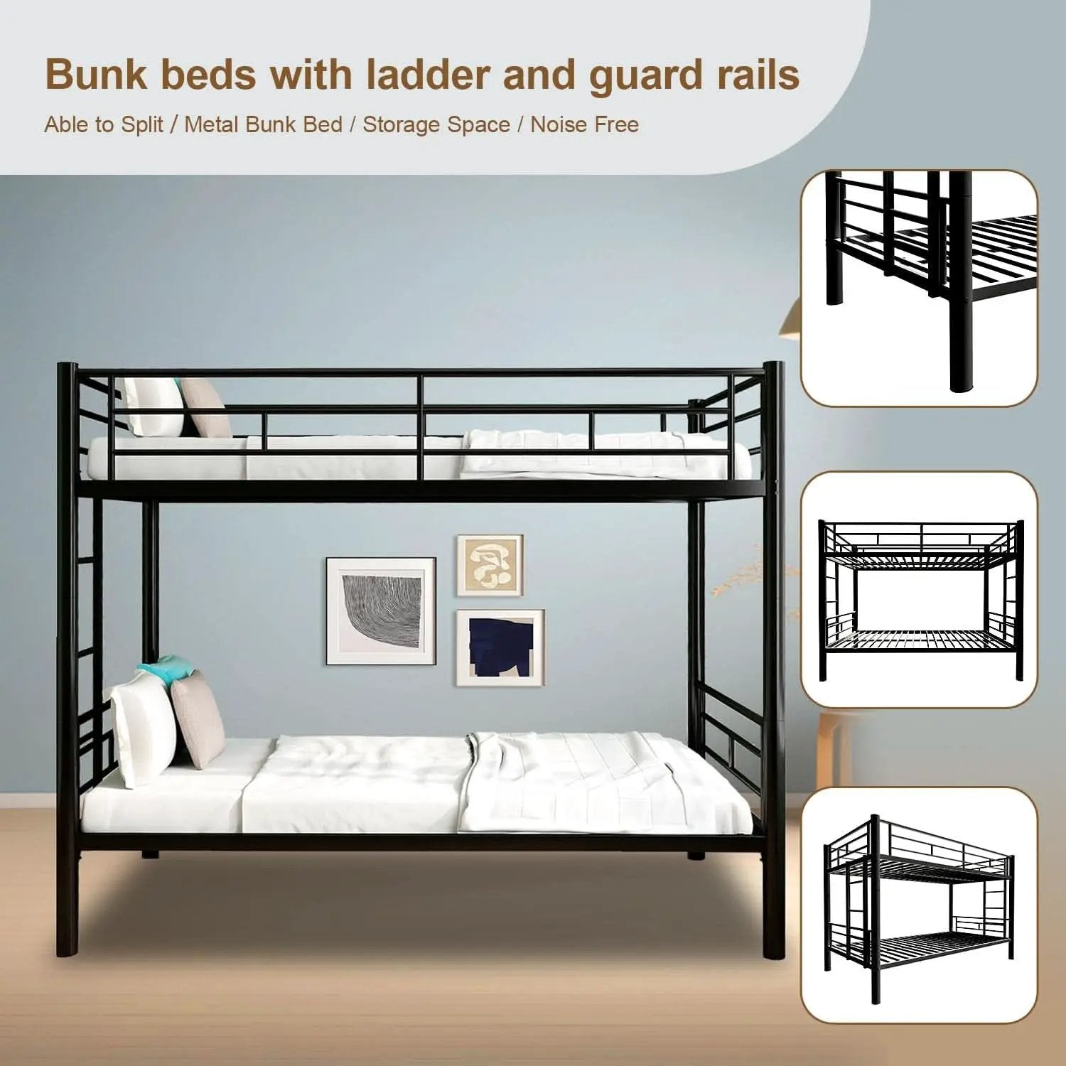 Metal Bunk Bed Twin Over Twin Heavy Duty With Ladders Black from PriceLows™