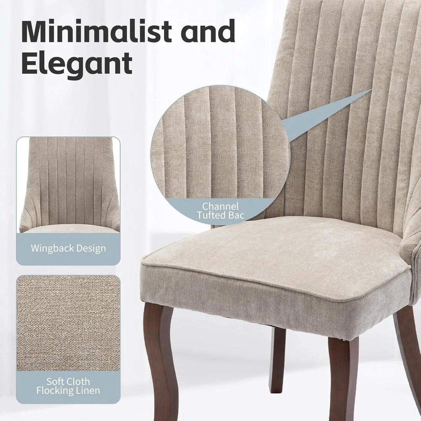 Beige Upholstered Dining Chairs 2 Pack Curved Wood Legs from PriceLows™