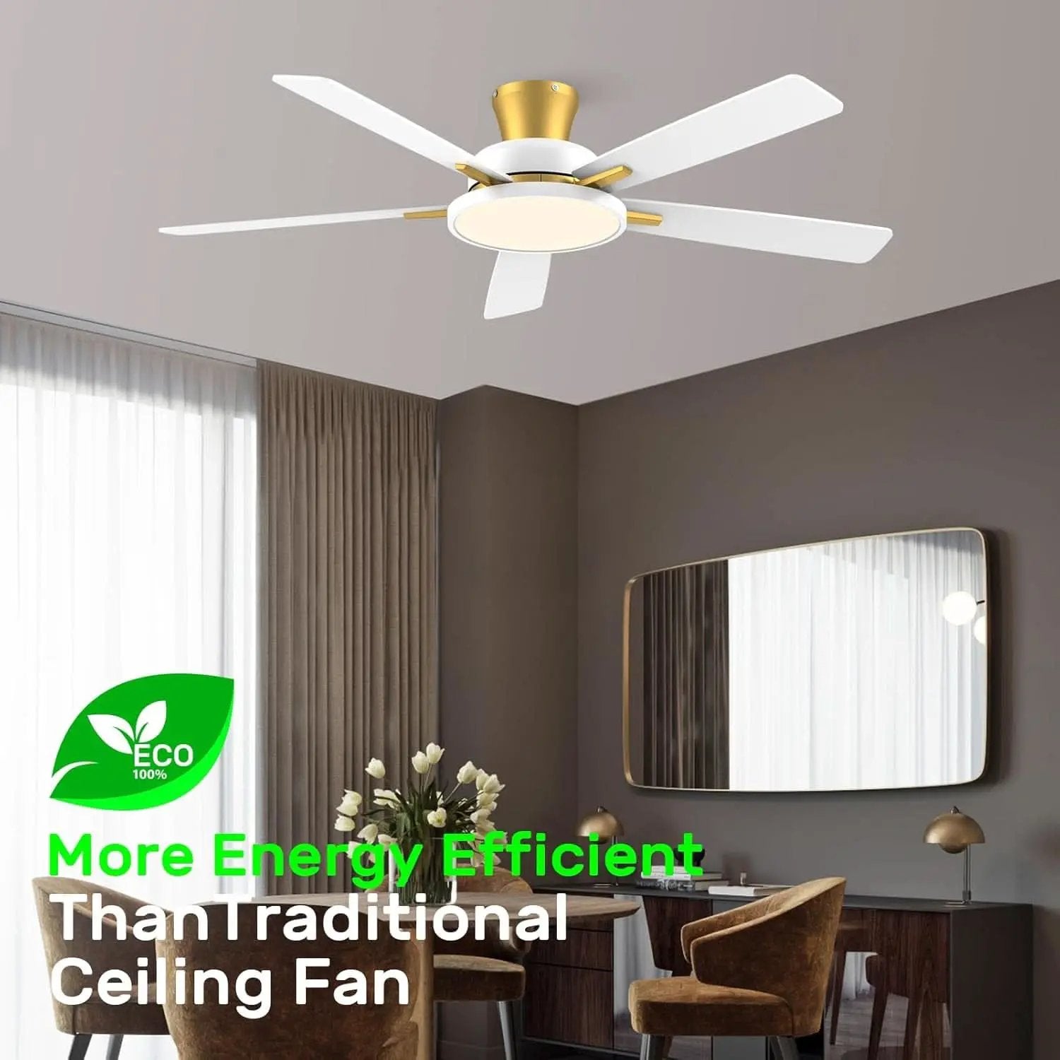 52 Inch Ceiling Fan With Remote Dimmable Lights White Gold from PriceLows™