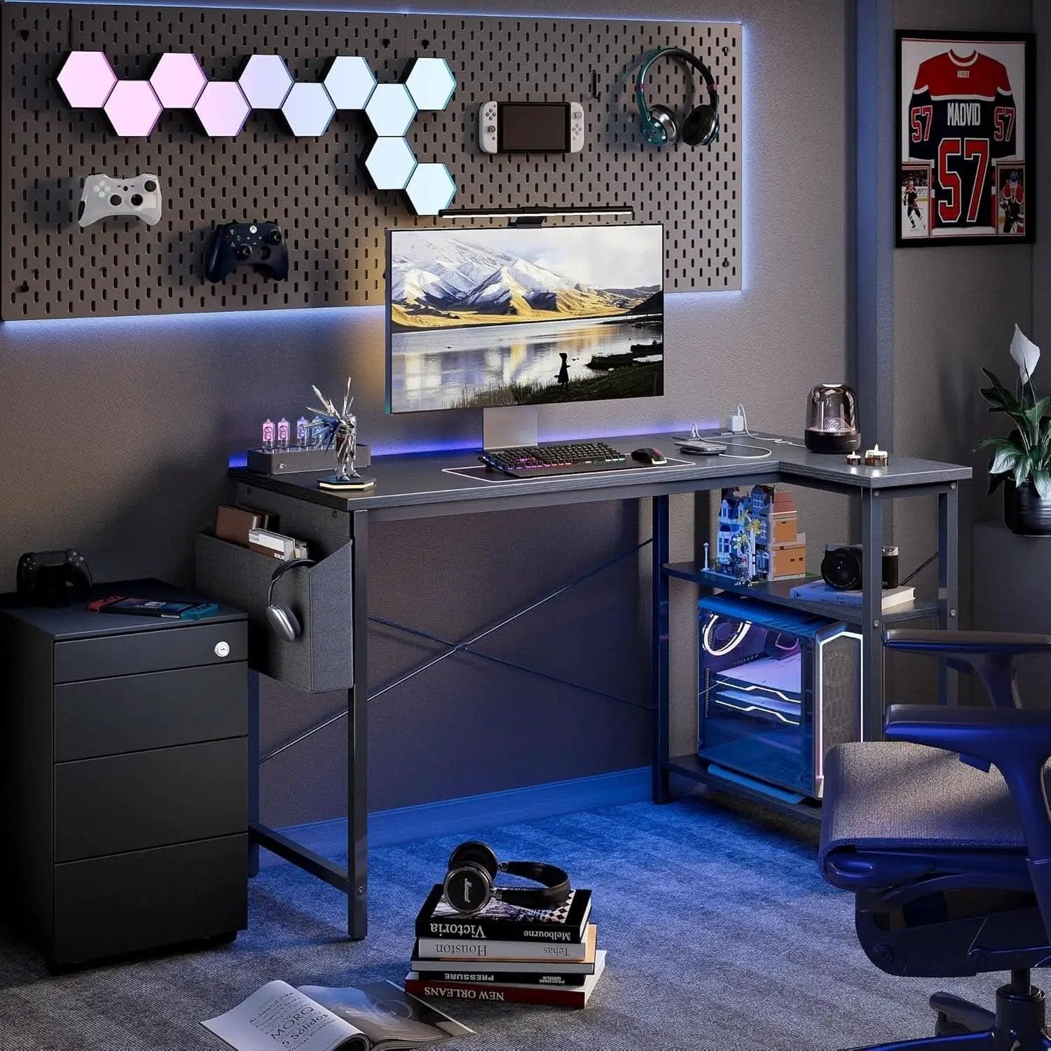 L Shaped Computer Desk With Power Outlets 47 Inch Corner from PriceLows™