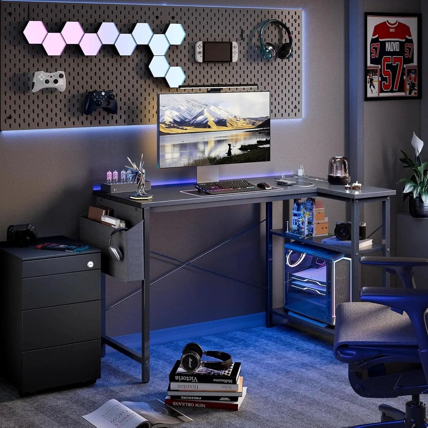 40 Inch L Shaped Computer Desk With Power Outlets Black from PriceLows™