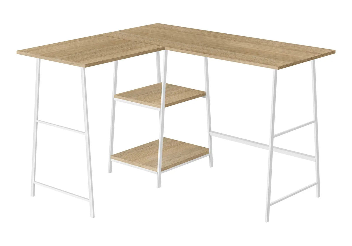 Natural Laminate L-Shaped Desk | 47.25 Inch Width | Sawhorse-Style Metal Legs | Space-Saving Corner