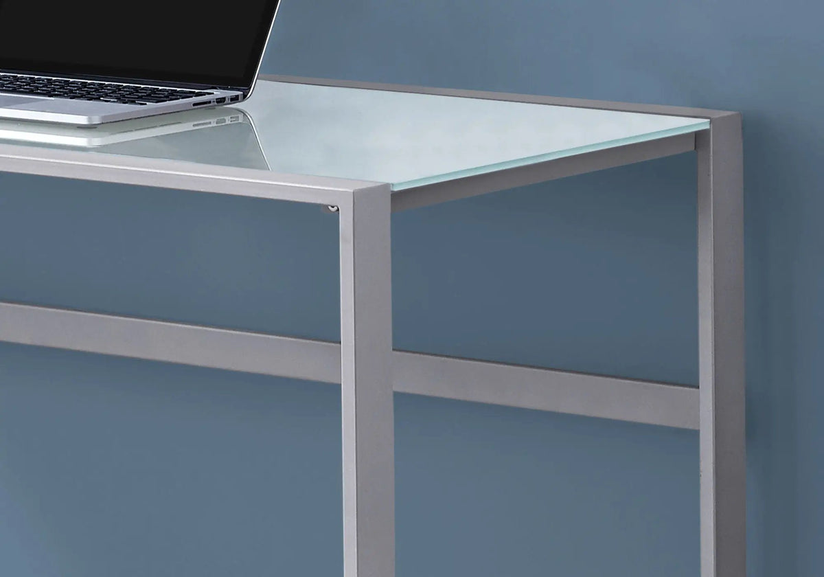 Frosted Glass Computer Desk | 48 Inch Width | Tempered Glass Top | Metal Trestle Support