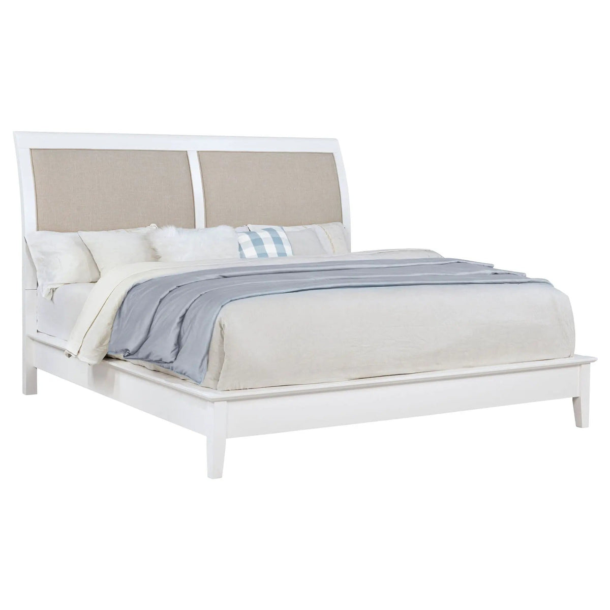 Bexhill 56-inch Upholstered Eastern King Panel Bed | 83.75 x 92.5 x 57 in | Linen & Fabric | White