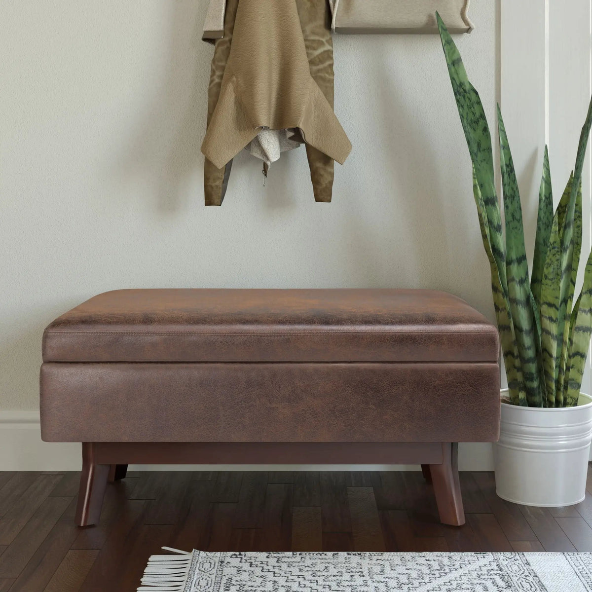 Storage Ottoman | Rectangular Design | Solid Wood Frame | Lift Top