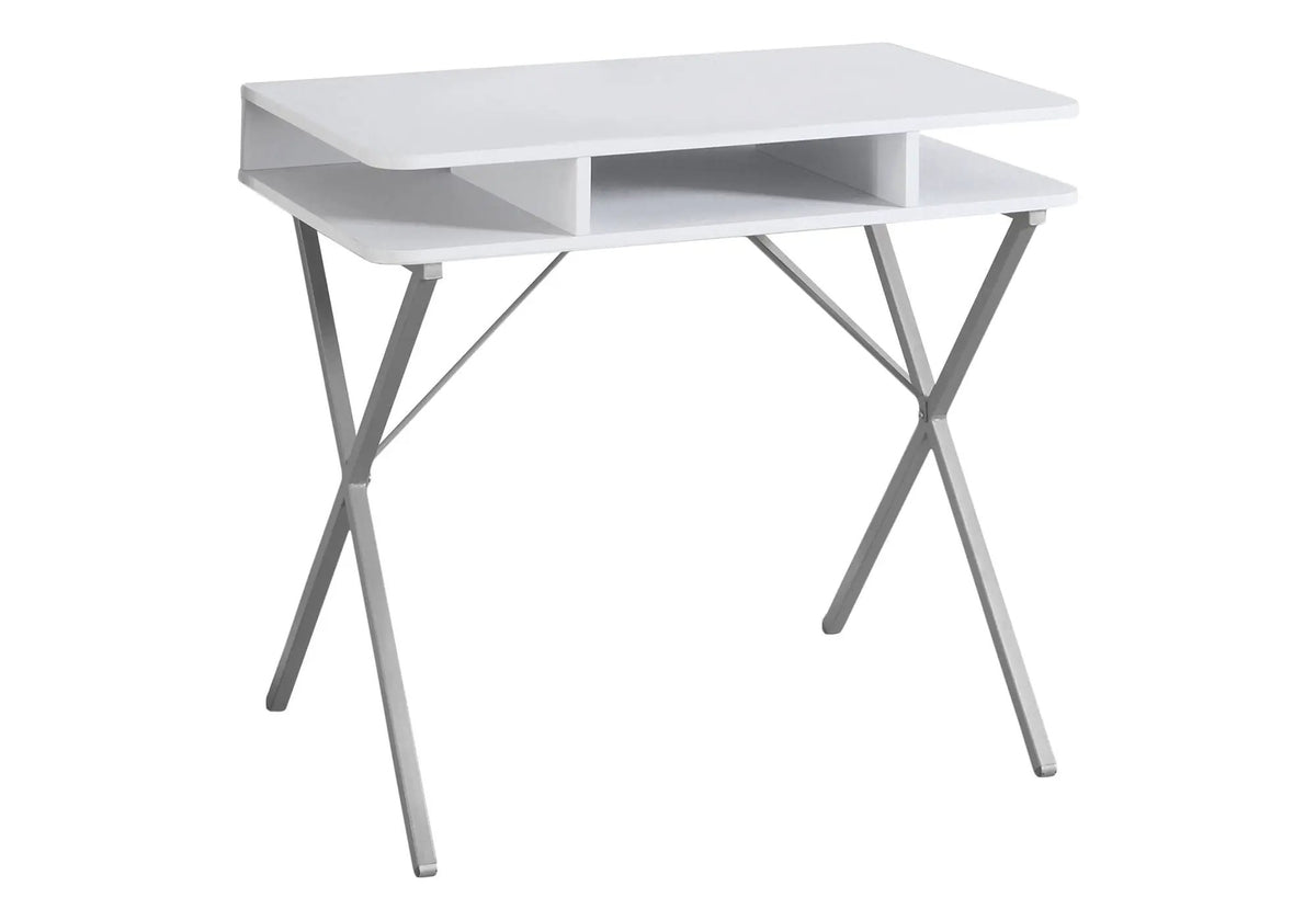 White Computer Desk | 31.5 Inch Width | 3 Open Storage Shelves | Modern Convenient Design
